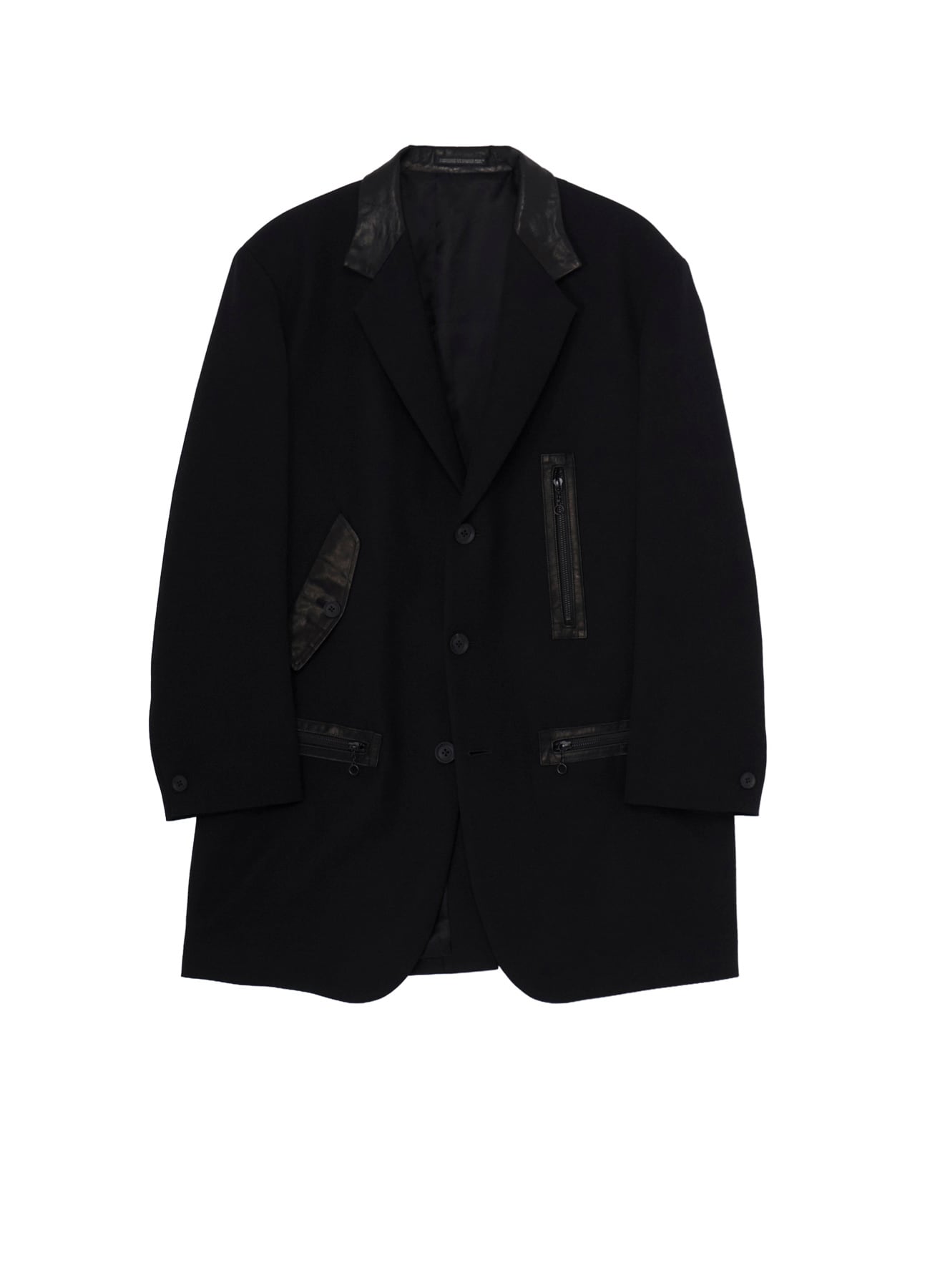 LEATHER ARMY GABARDINE PANEL ZIP JACKET