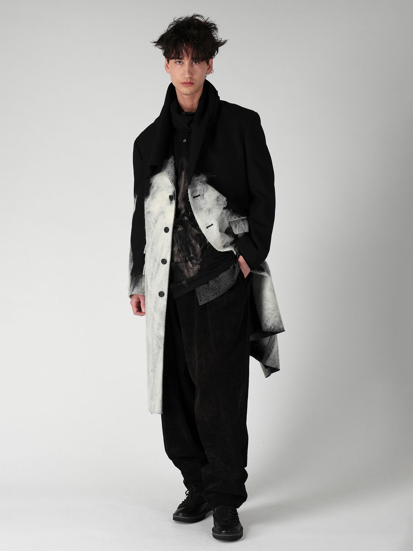 NEEDLE PUNCHED FLANNEL WHITE SCARF JACKET