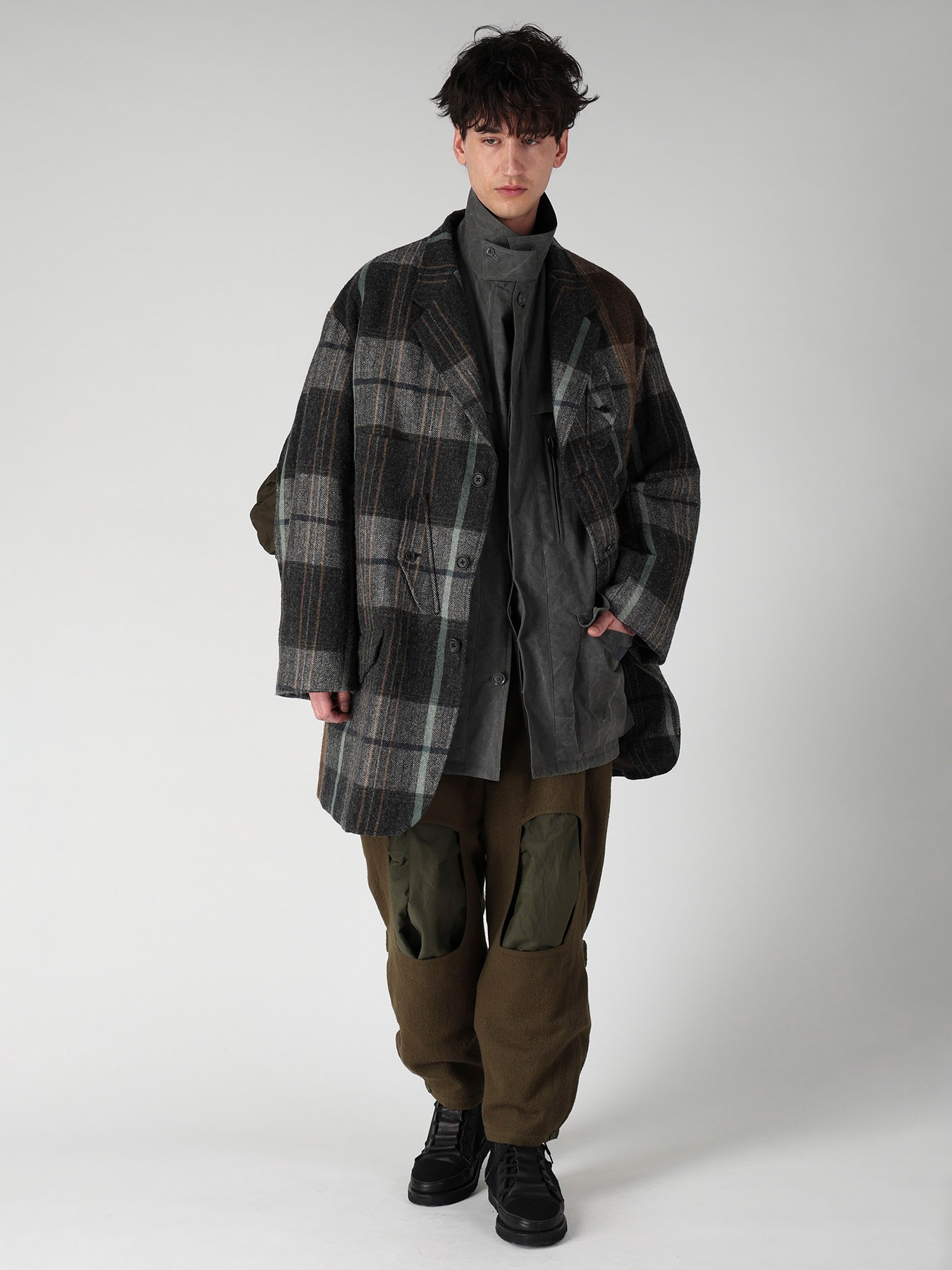 WOOL LINEN HERRINGBONE ZIPPER WORK JACKET