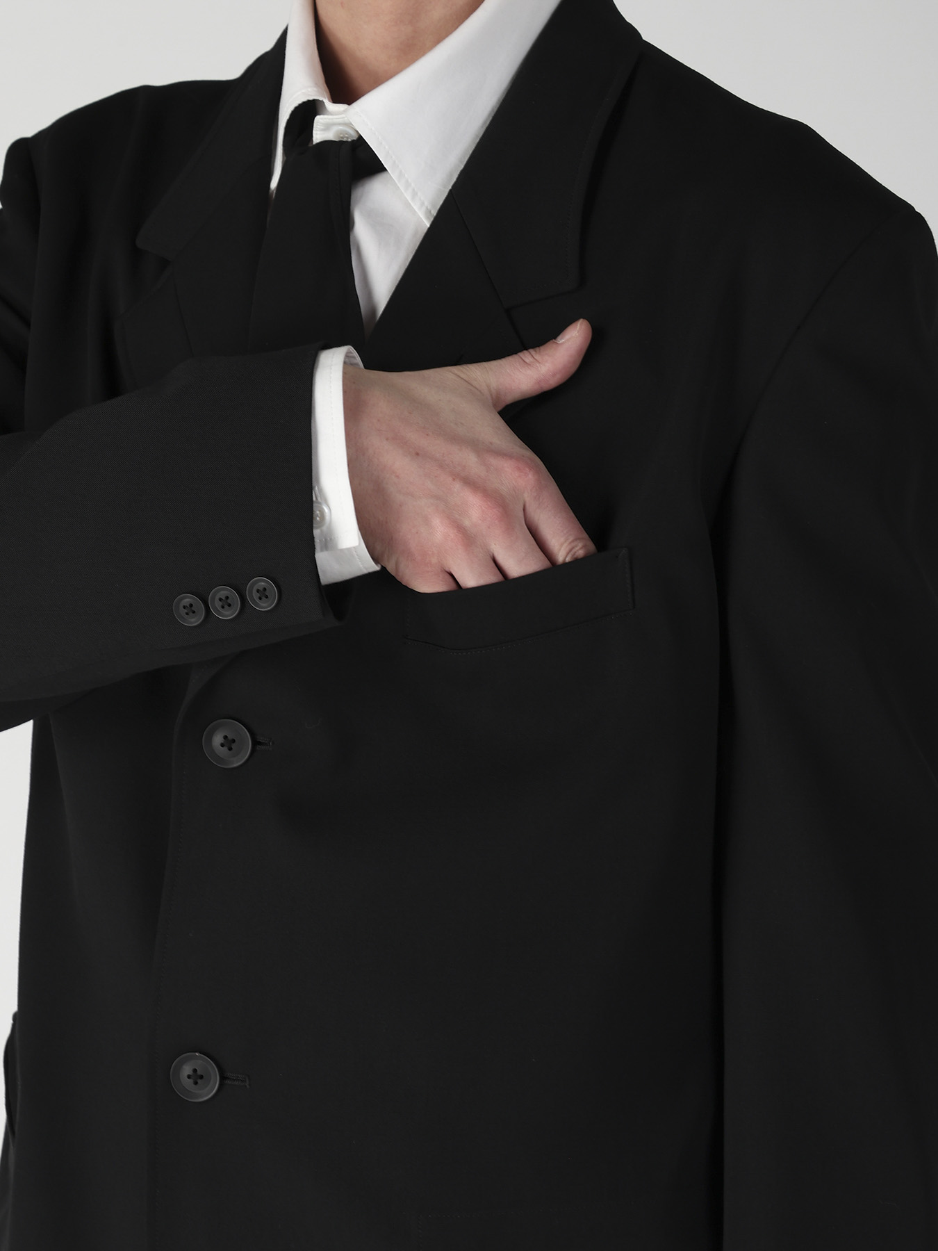 WOOL GABARDINE LAPEL PANEL 2BUTTONS JACKET