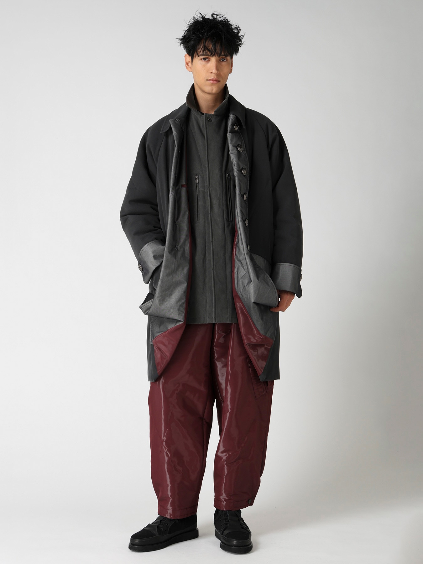 INK DYED ARMY GABARDINE PADDED NAPOLEON JACKET