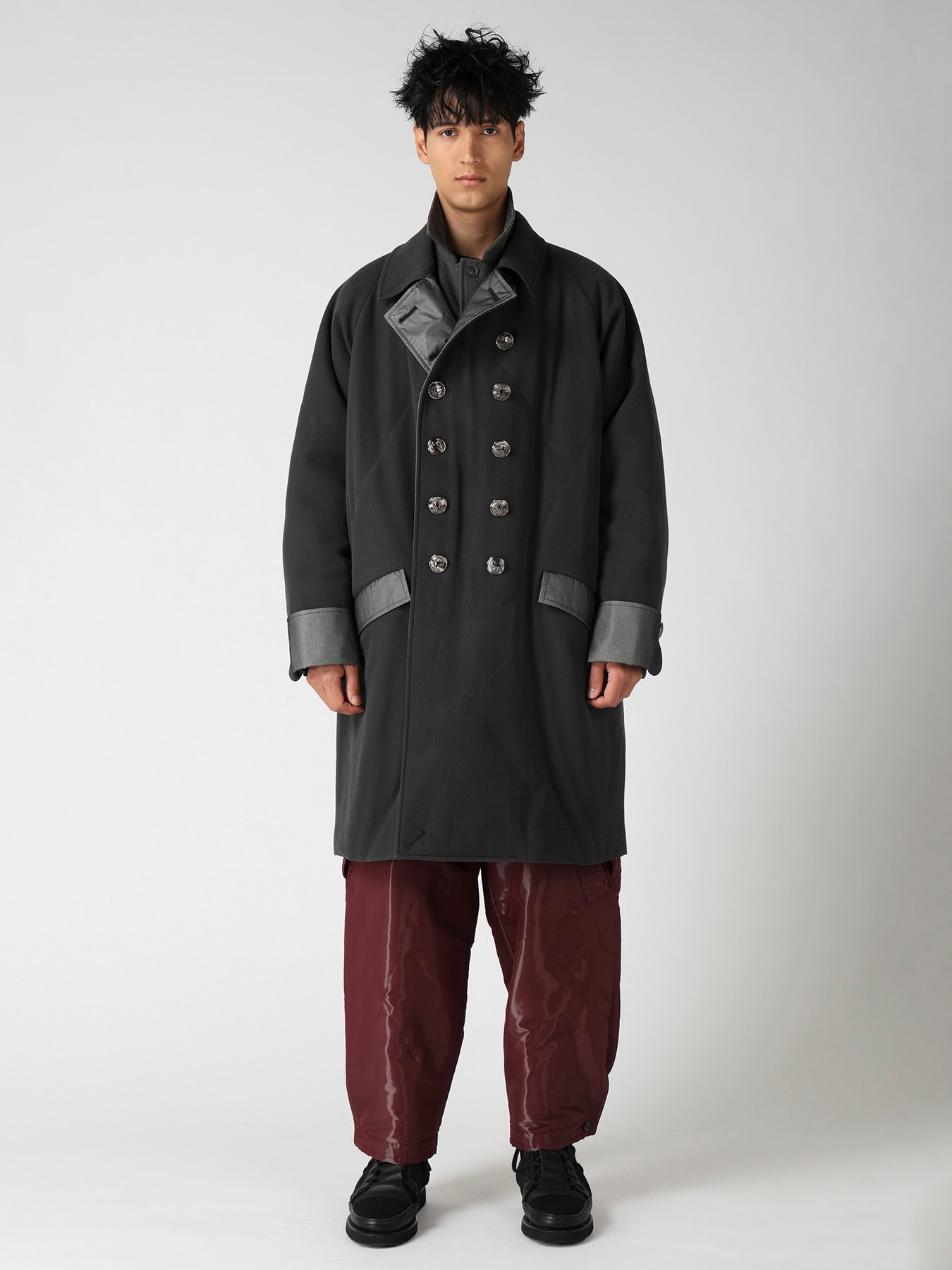INK DYED ARMY GABARDINE PADDED NAPOLEON JACKET