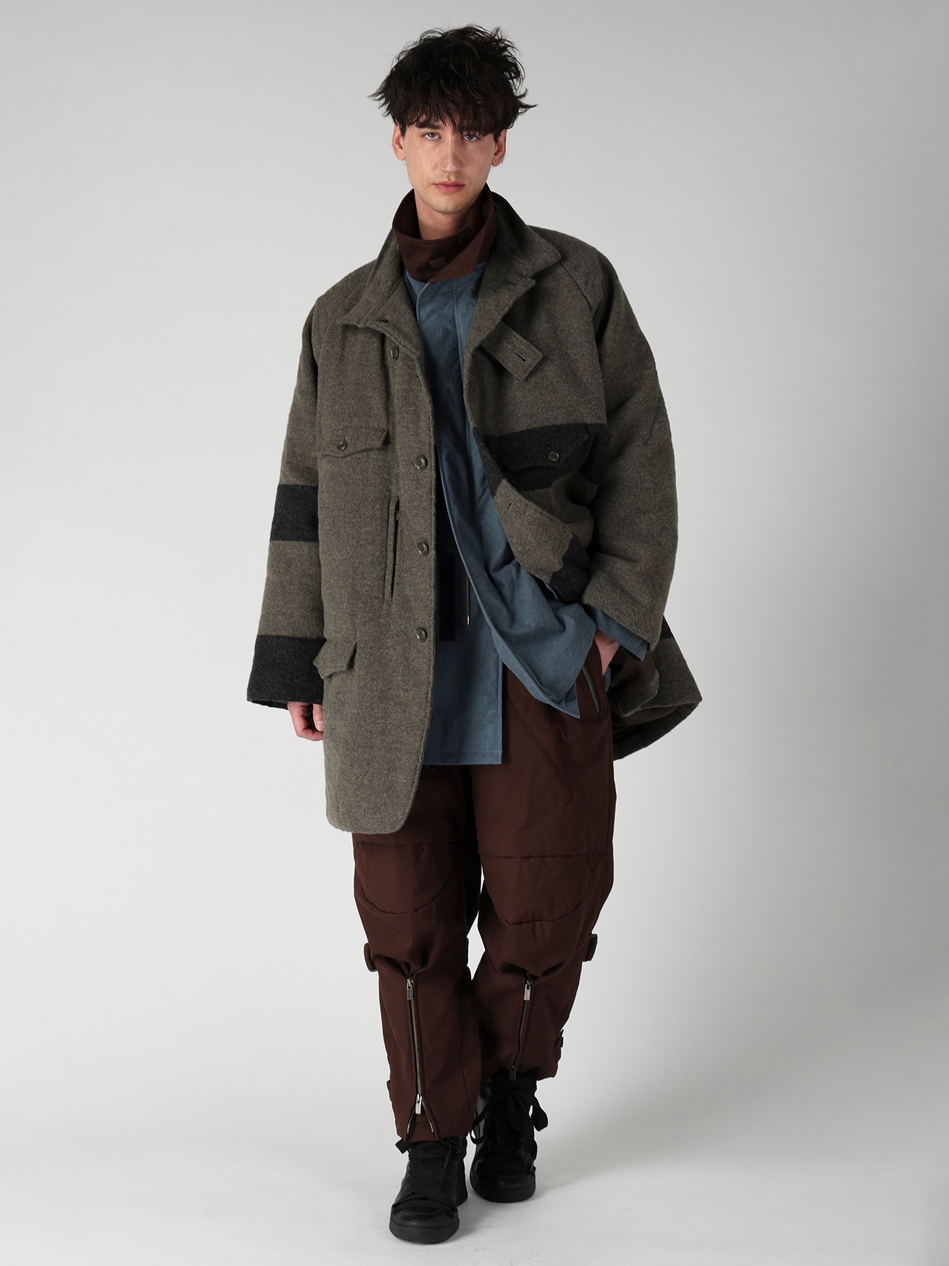 ARMY BLANKET BORDER STAND COLLAR PADDED JACKET