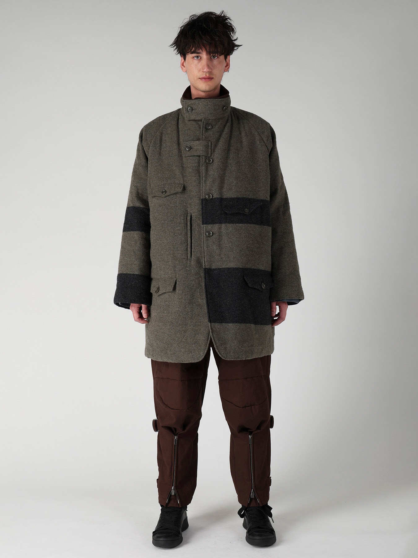 ARMY BLANKET BORDER STAND COLLAR PADDED JACKET