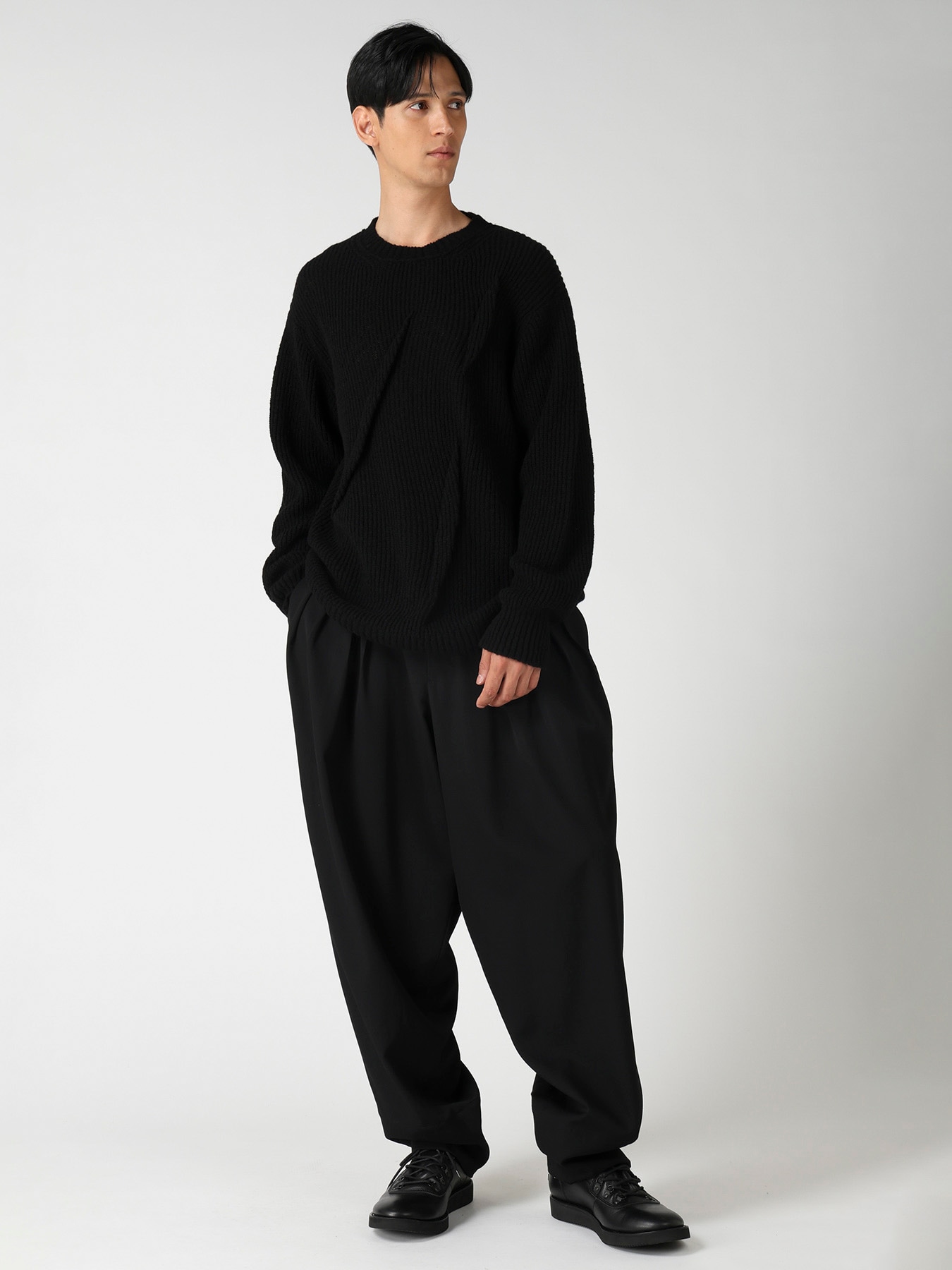 HALF CARDIGAN+TUCK TUCK ROUND NECK PO
