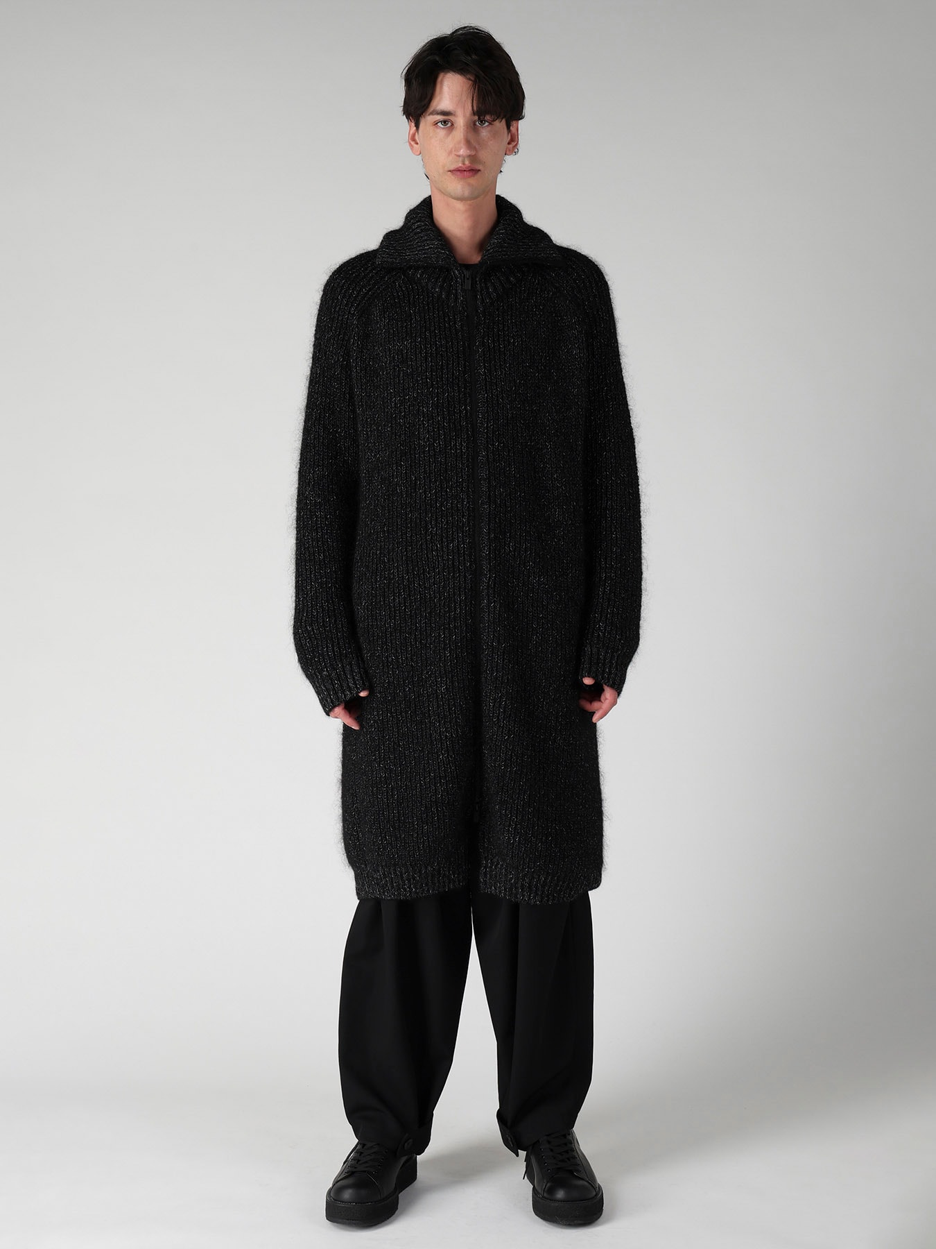 PLATING HALF CARDIGAN TURTLE NECK ZIP CARDIGAN