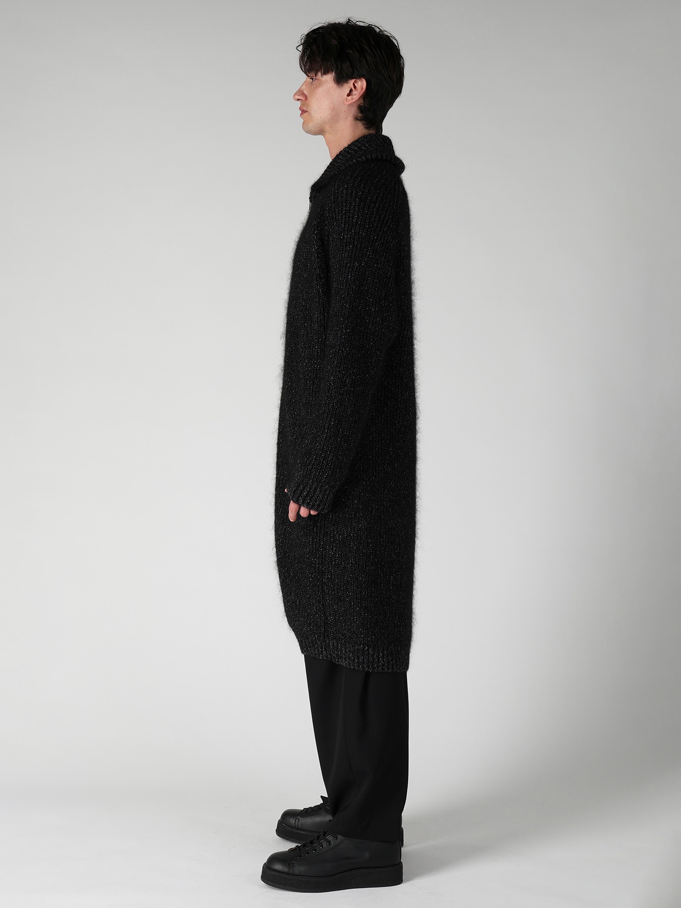 PLATING HALF CARDIGAN TURTLE NECK ZIP CARDIGAN