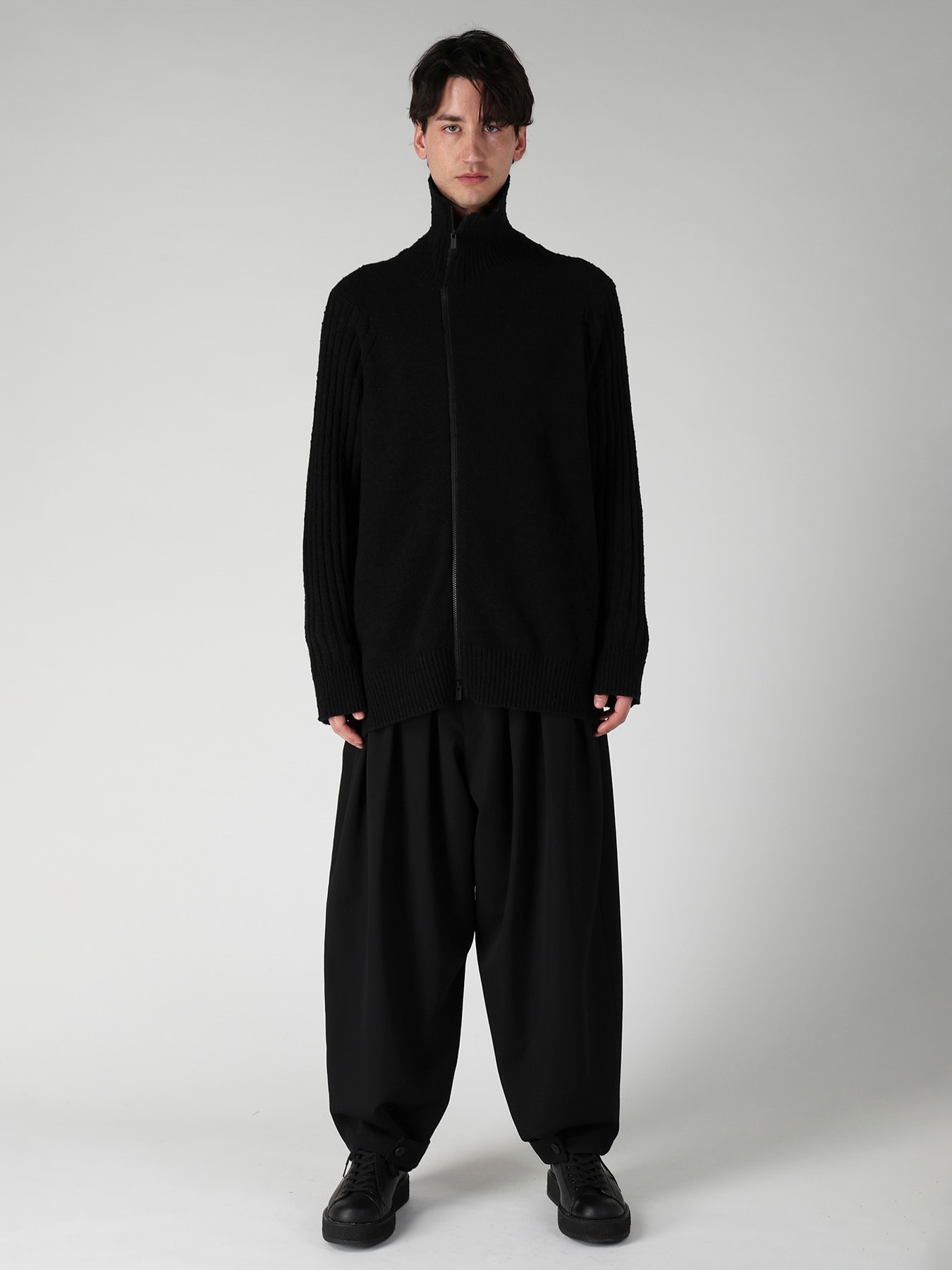 7G PLATING SINGLE JERSEY RIB HIGH NECK ZIP CARDIGAN