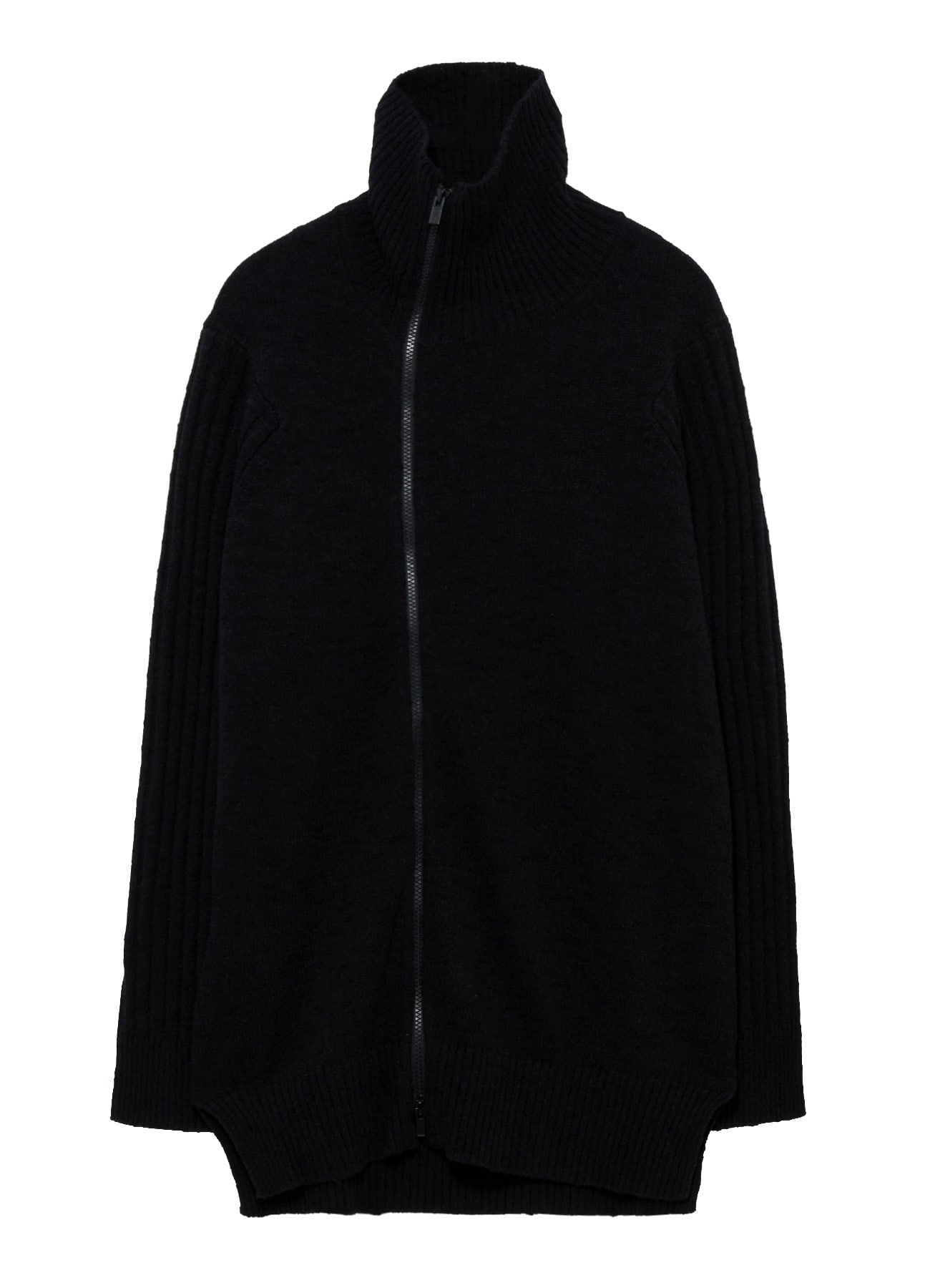 7G PLATING SINGLE JERSEY RIB HIGH NECK ZIP CARDIGAN
