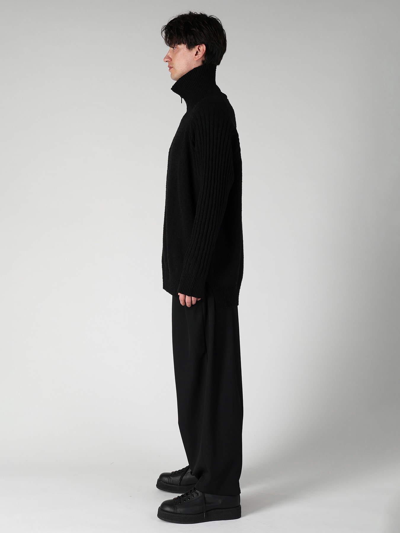 7G PLATING SINGLE JERSEY RIB HIGH NECK ZIP CARDIGAN
