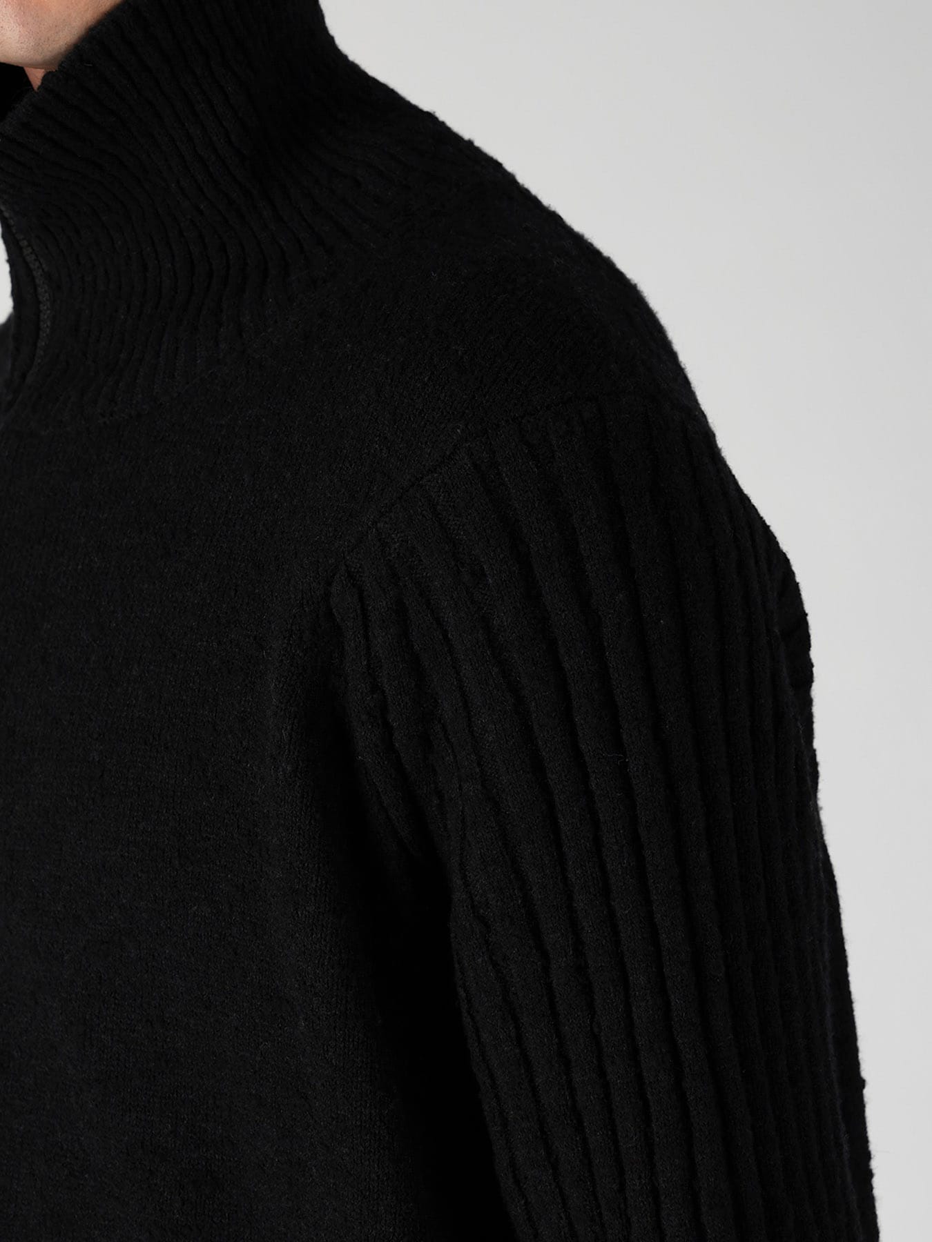 7G PLATING SINGLE JERSEY RIB HIGH NECK ZIP CARDIGAN