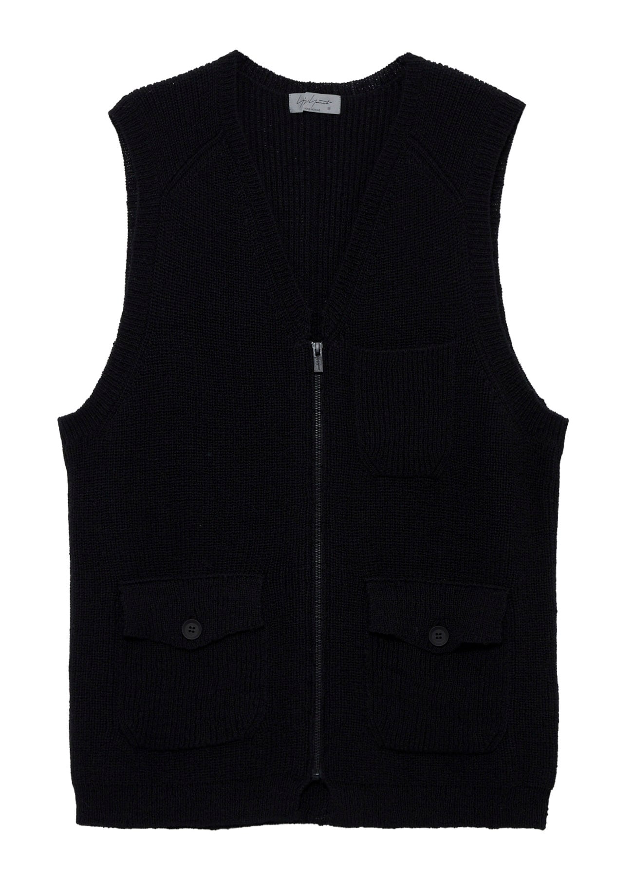 PARALLELED HALF CARDIGAN POCKET DETAIL ZIP VEST(FREE SIZE Black