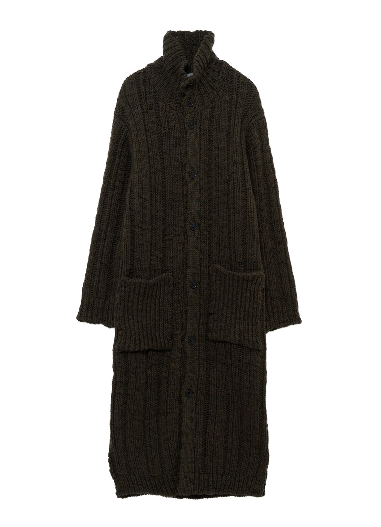 3G 1PLY RANDOM RIB HIGH NECK LONG CARDIGAN