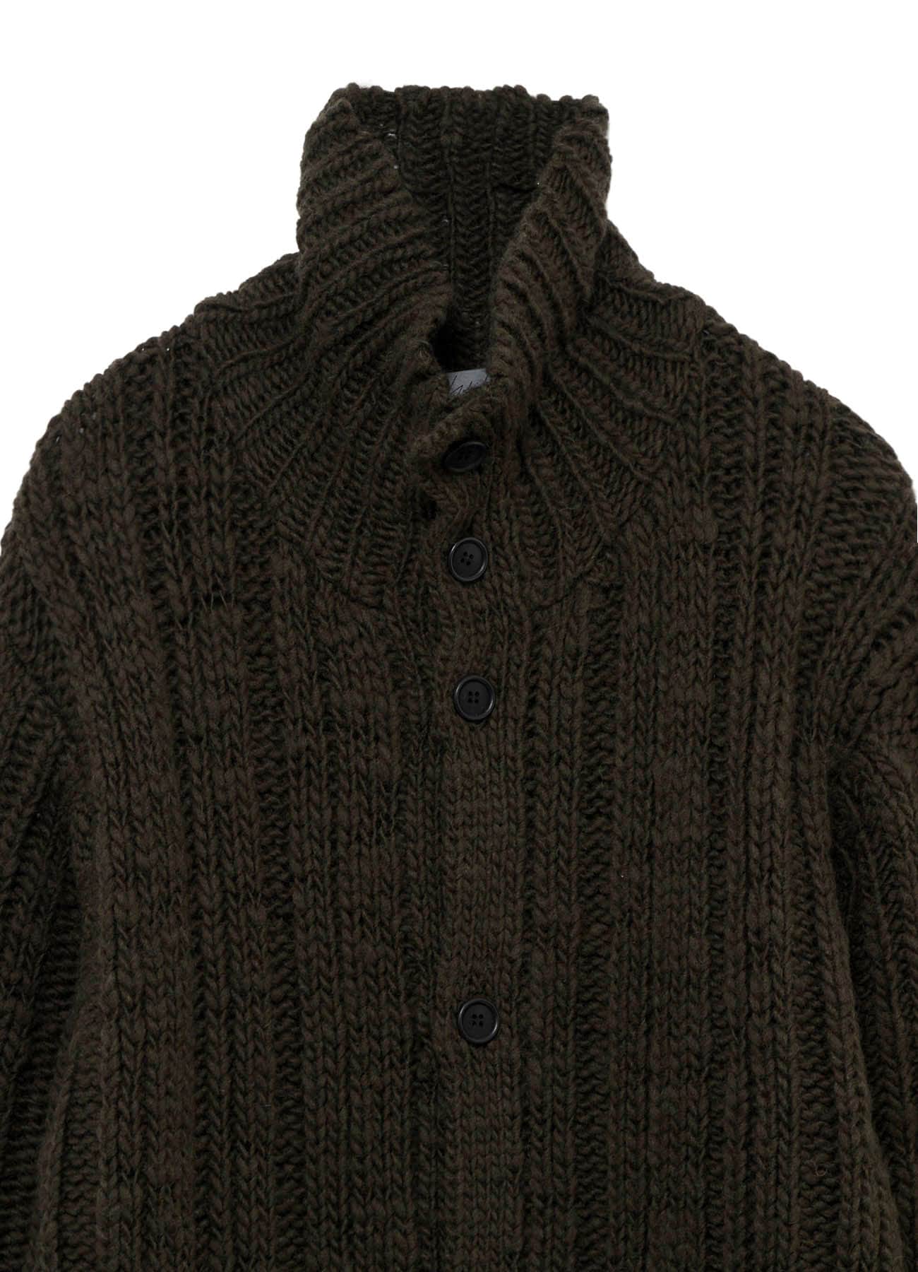 3G 1PLY RANDOM RIB HIGH NECK LONG CARDIGAN