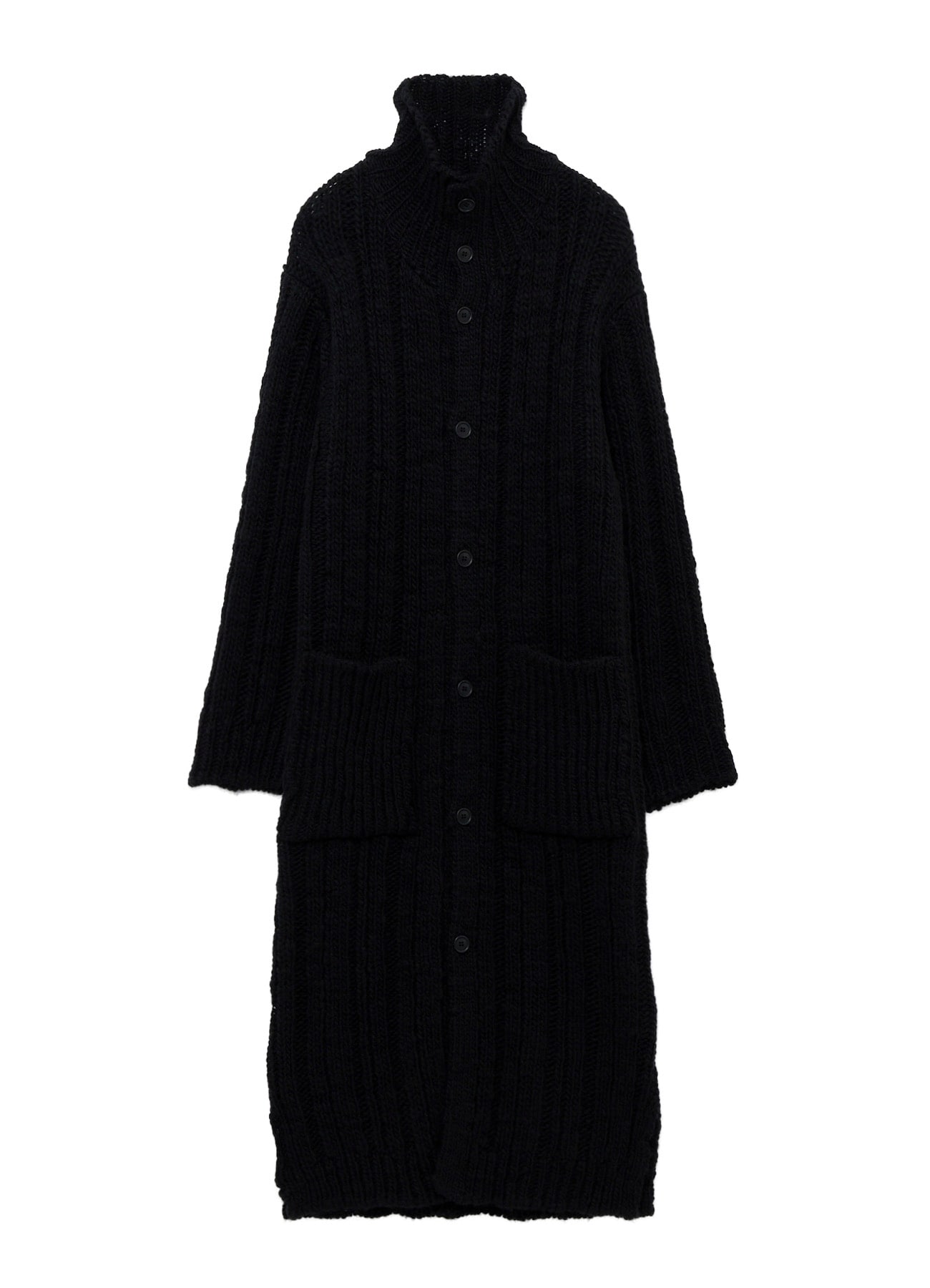3G 1PLY RANDOM RIB HIGH NECK LONG CARDIGAN