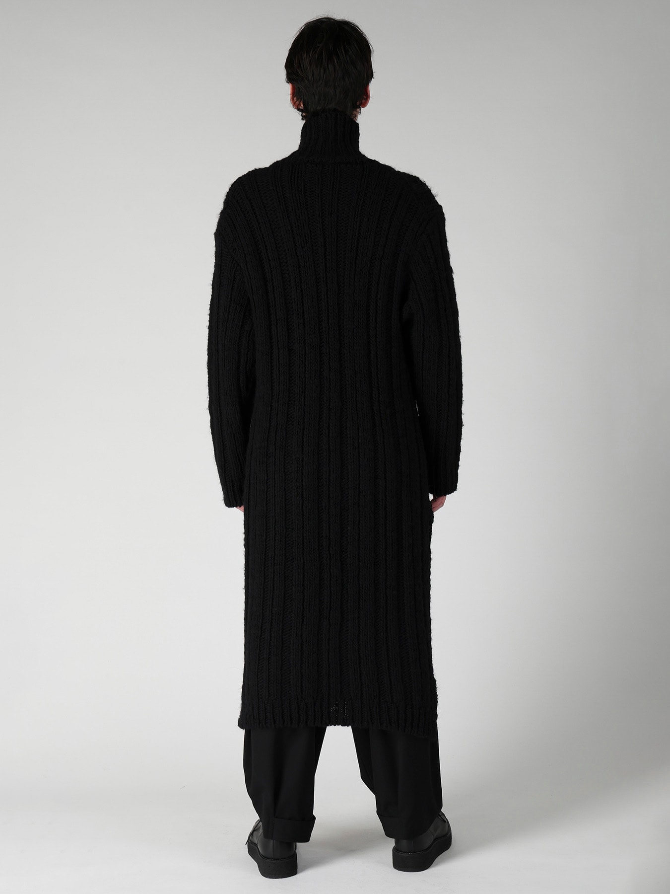 3G 1PLY RANDOM RIB HIGH NECK LONG CARDIGAN
