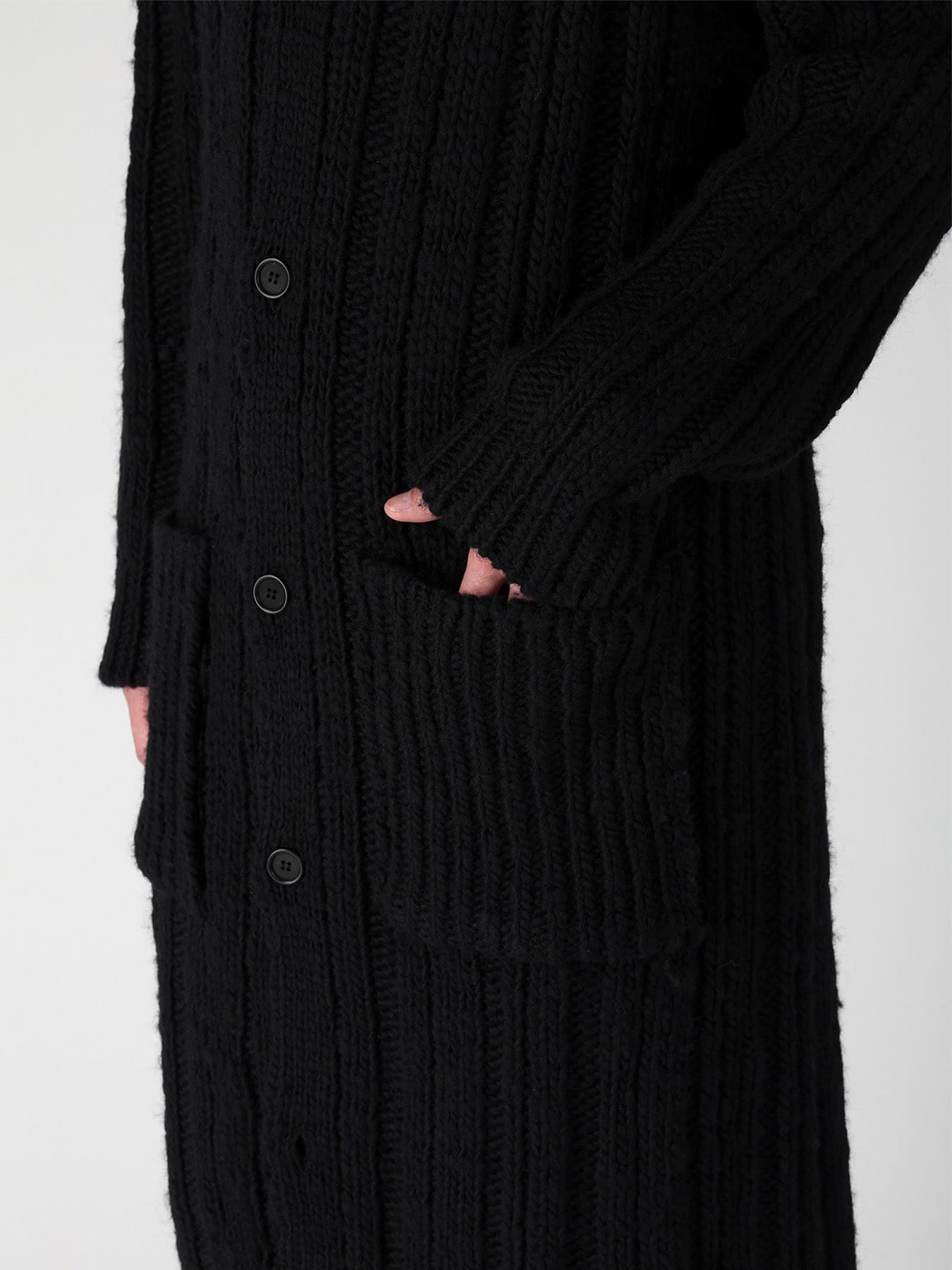 3G 1PLY RANDOM RIB HIGH NECK LONG CARDIGAN