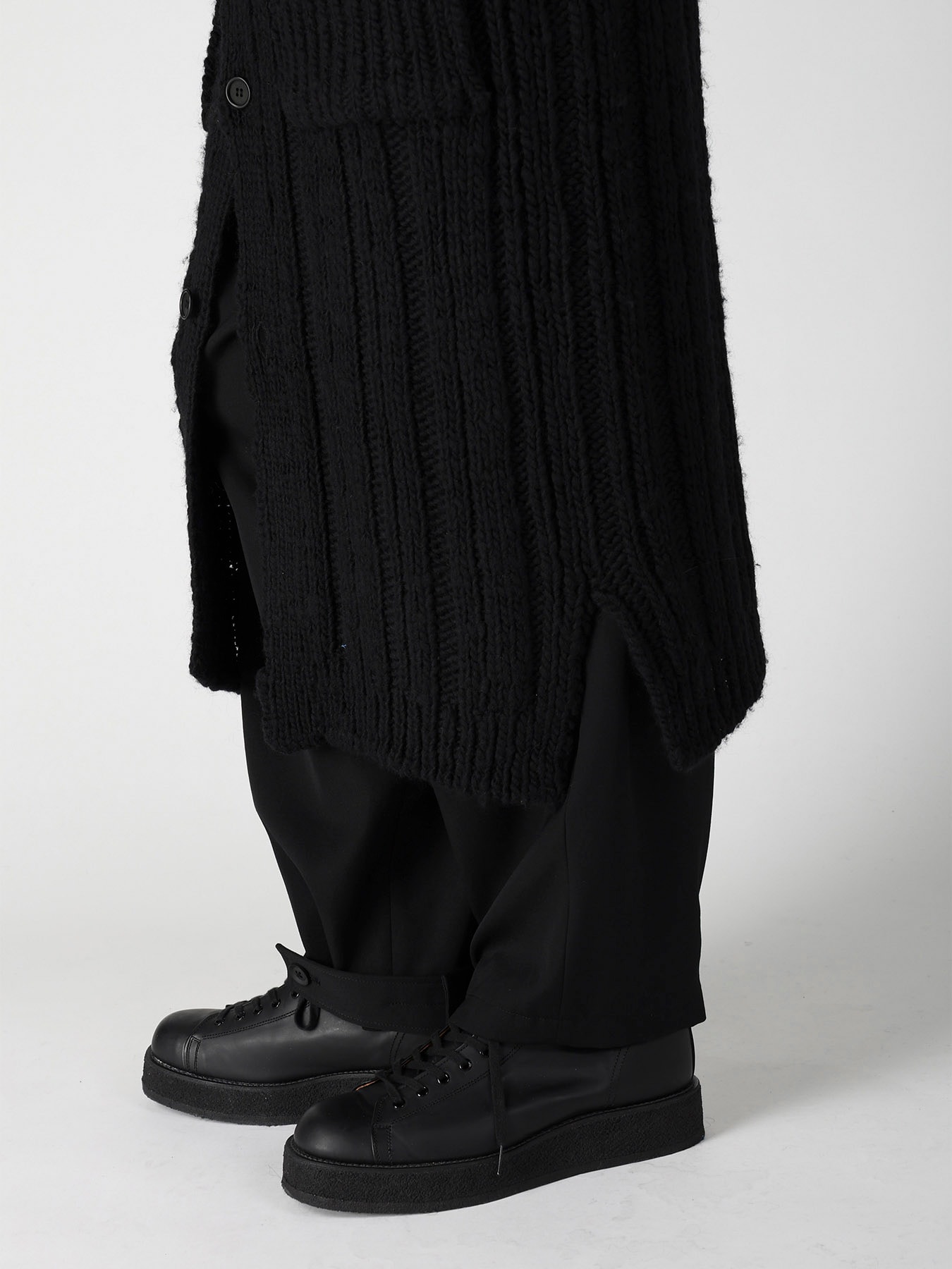 3G 1PLY RANDOM RIB HIGH NECK LONG CARDIGAN
