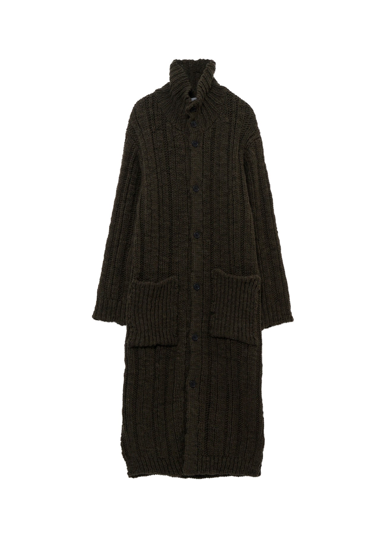 3G 1PLY RANDOM RIB HIGH NECK LONG CARDIGAN
