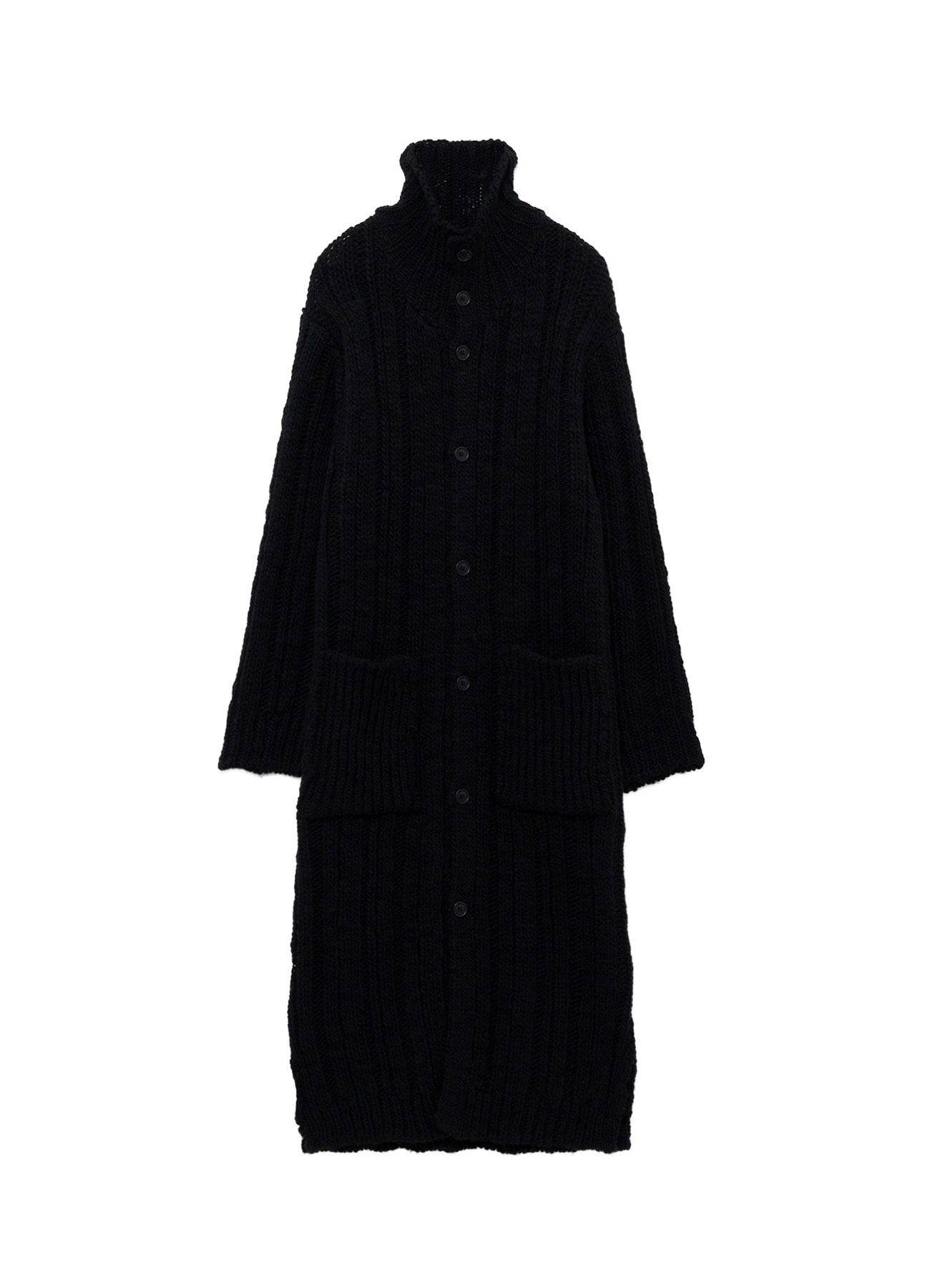 3G 1PLY RANDOM RIB HIGH NECK LONG CARDIGAN