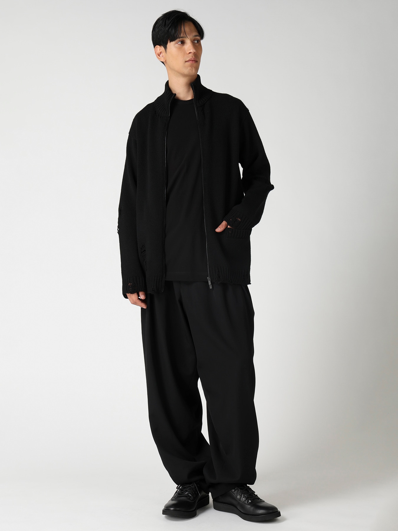 5G 3PLY SINGLE JERSEY  HIGH NECK ZIP CARDIGAN