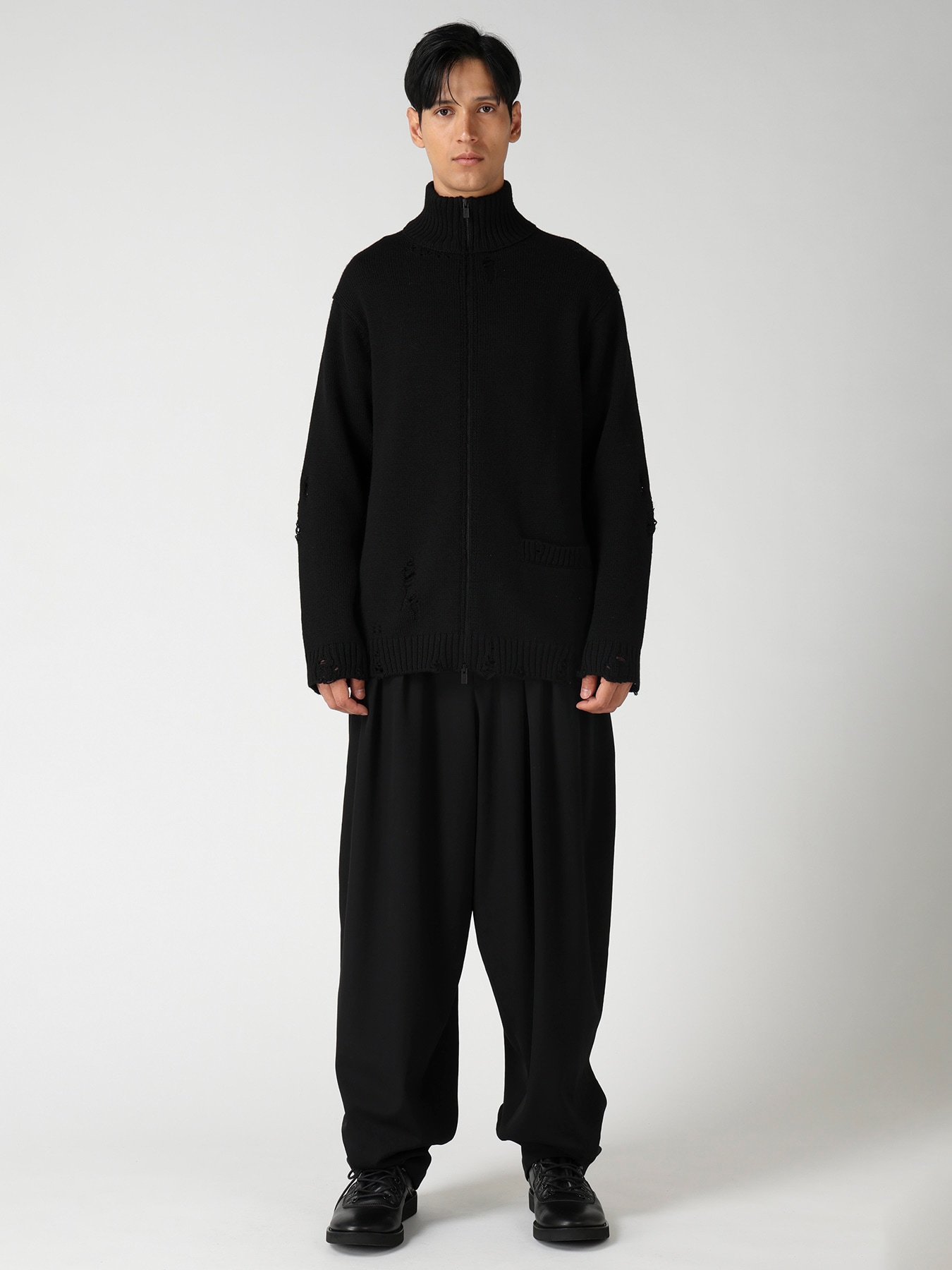 5G 3PLY SINGLE JERSEY  HIGH NECK ZIP CARDIGAN