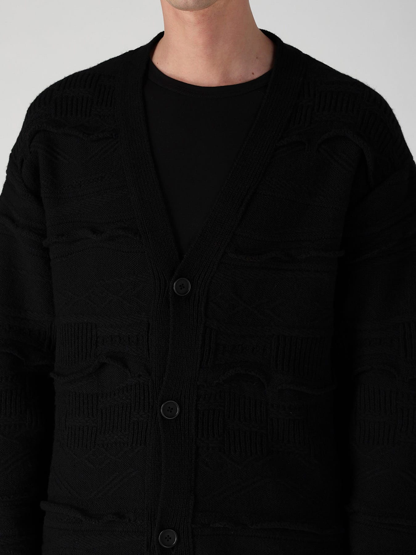 5G 1PLY RELIEF KNIT V NECK CARDIGAN