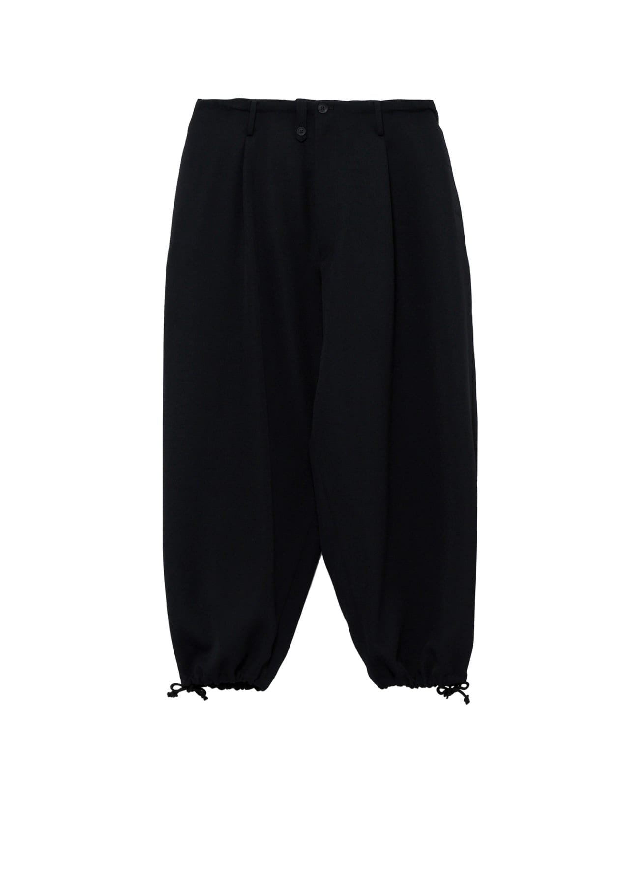 WOOL GABARDINE HEM TAB WIDE TUCK PANTS(S Black): Yohji Yamamoto