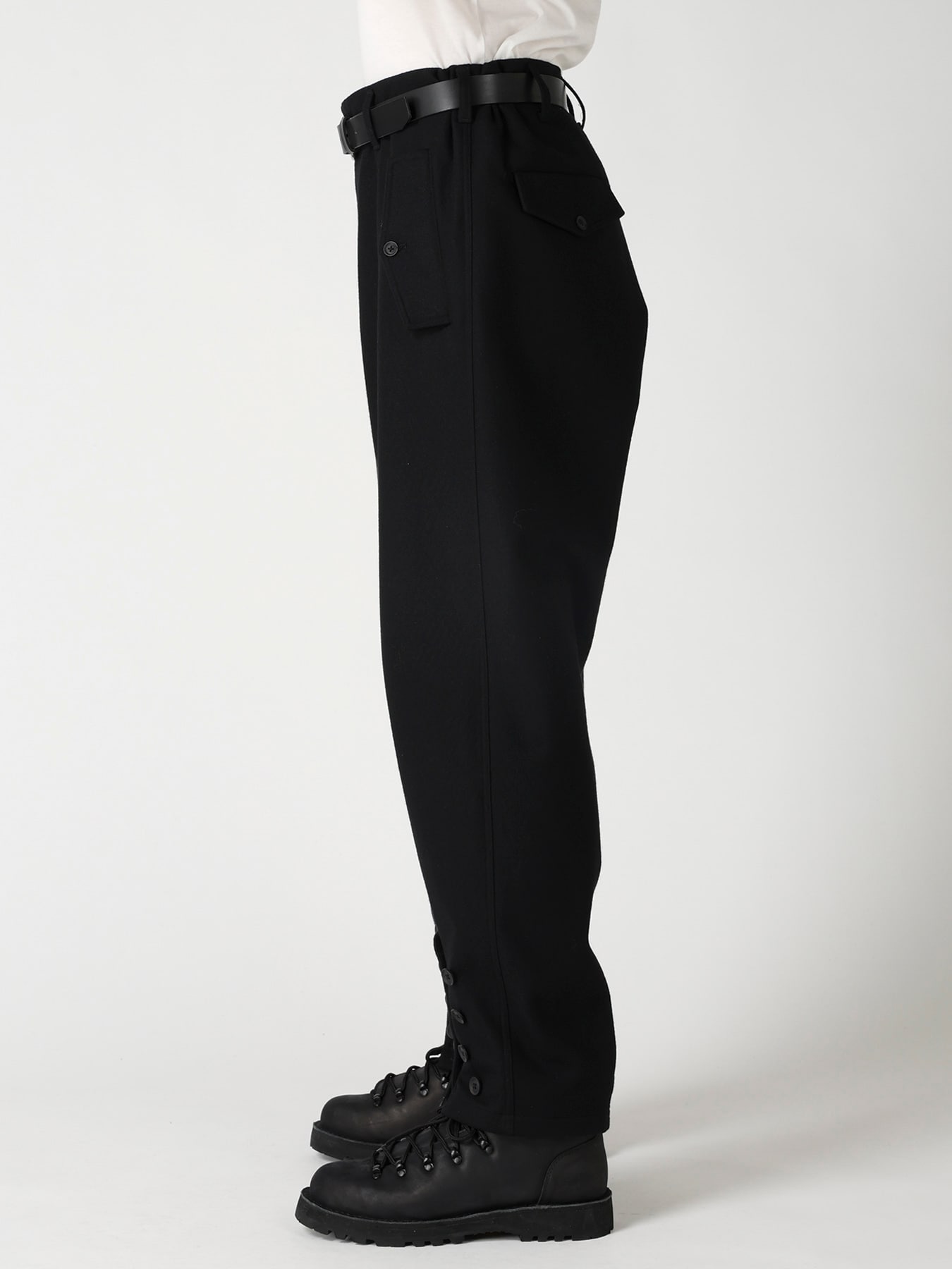 NEEDLE PUNCHED FLANNEL HEM SLIT BUTTON PANTS