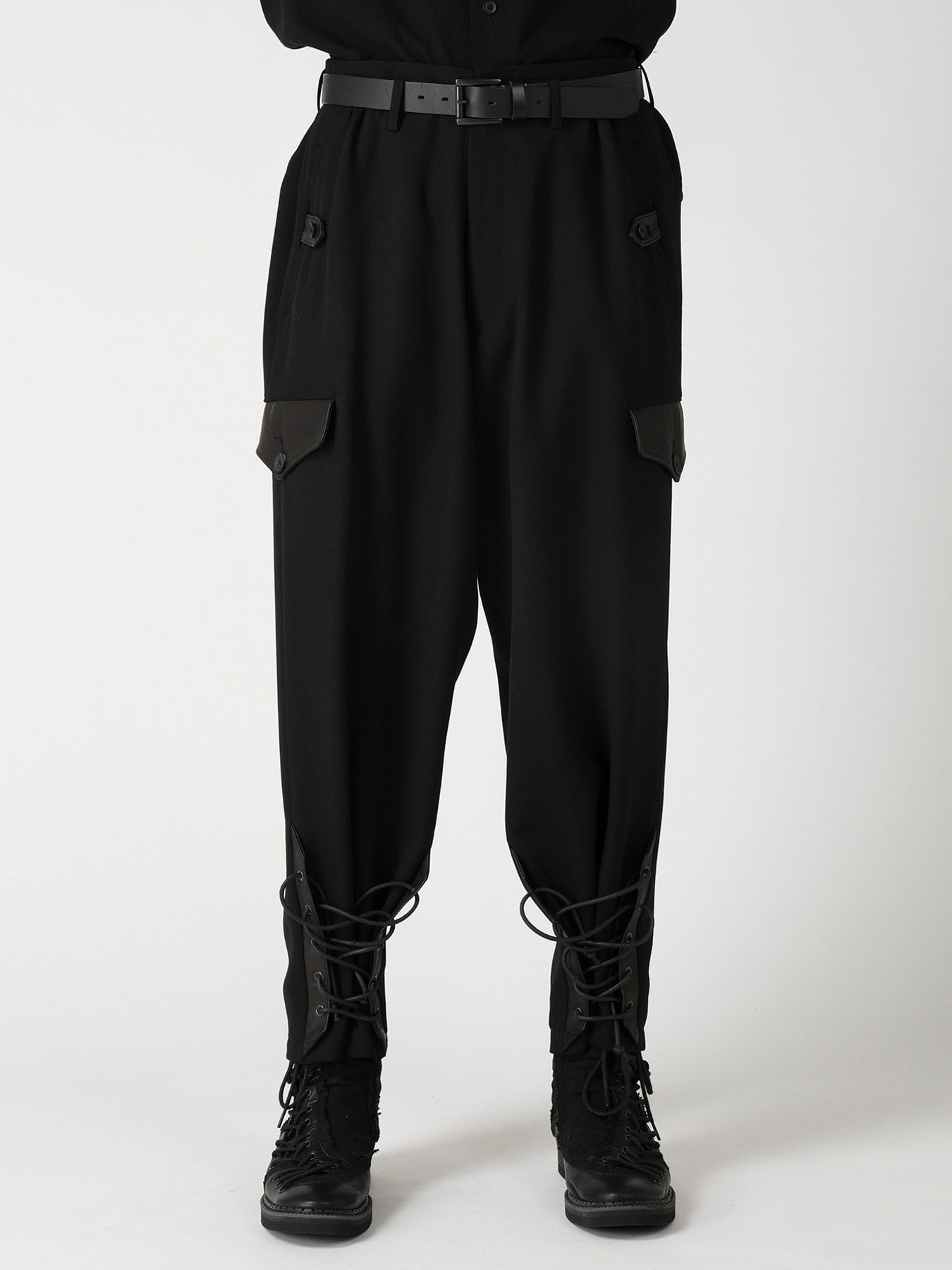LEATHER ARMY GABARDINE POCKET PANTS