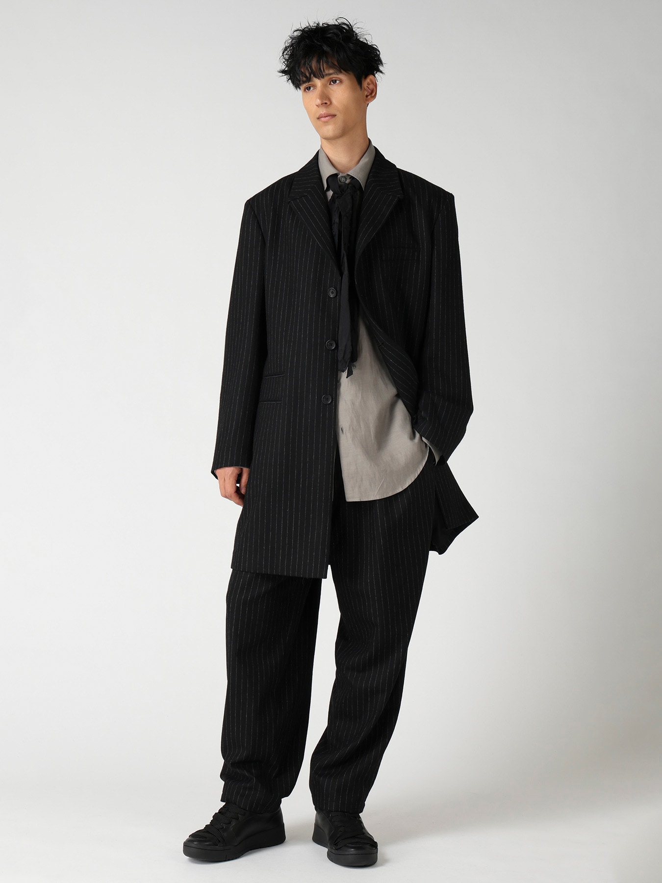 TOP STRIPE FLANNEL 2TUCKS SLIM PANTS