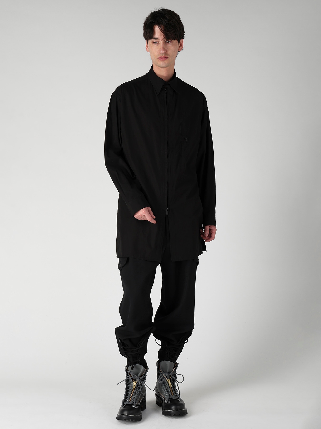 ARMY GABARDINE LACE UP HEM PANTS