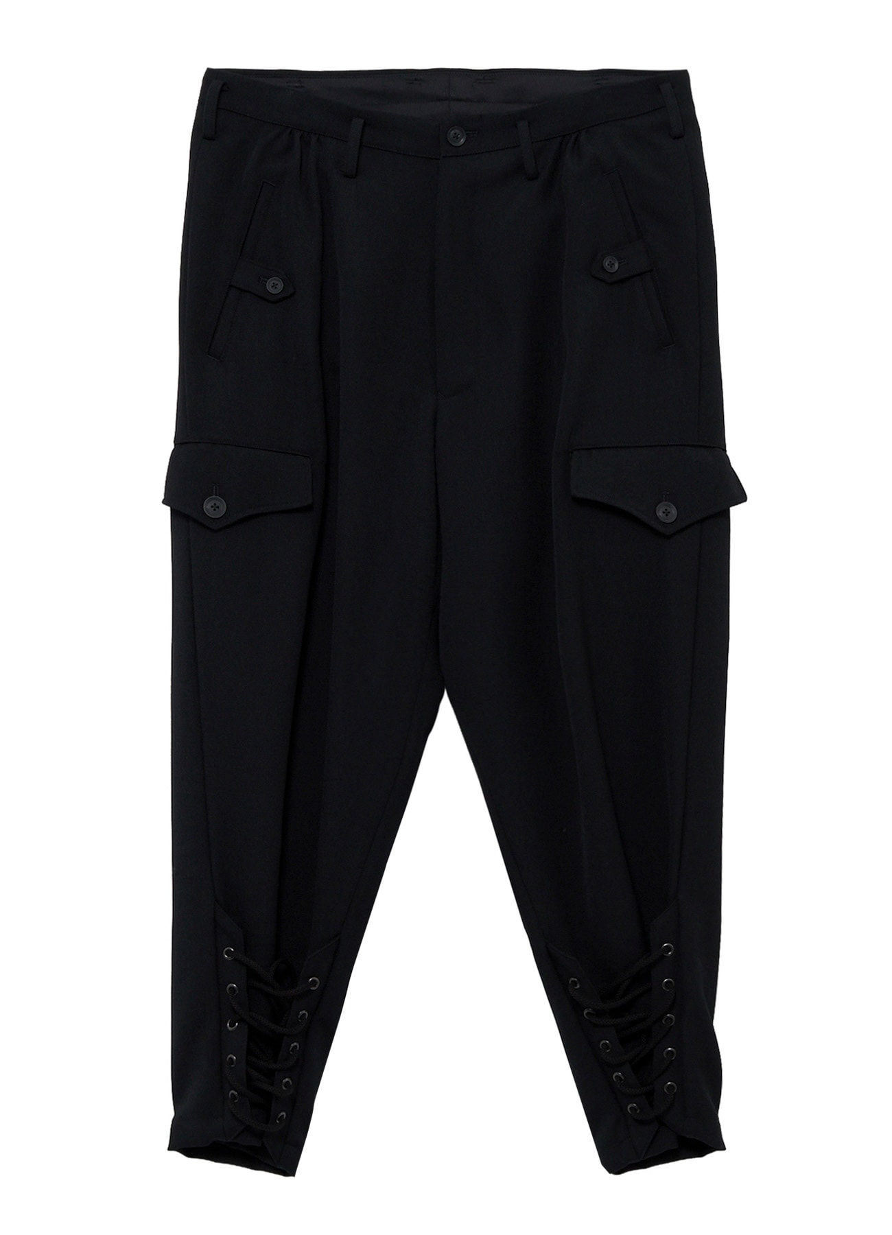 ARMY GABARDINE LACE UP HEM PANTS