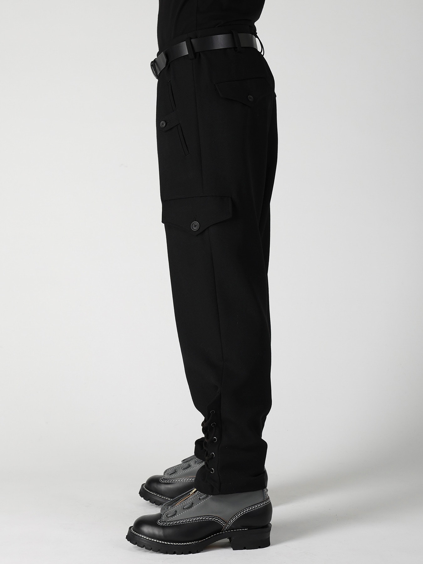 ARMY GABARDINE LACE UP HEM PANTS