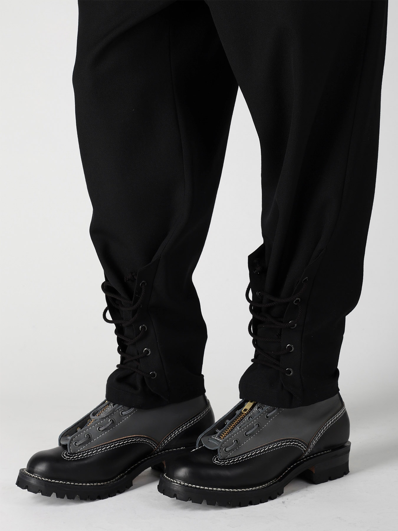 ARMY GABARDINE LACE UP HEM PANTS