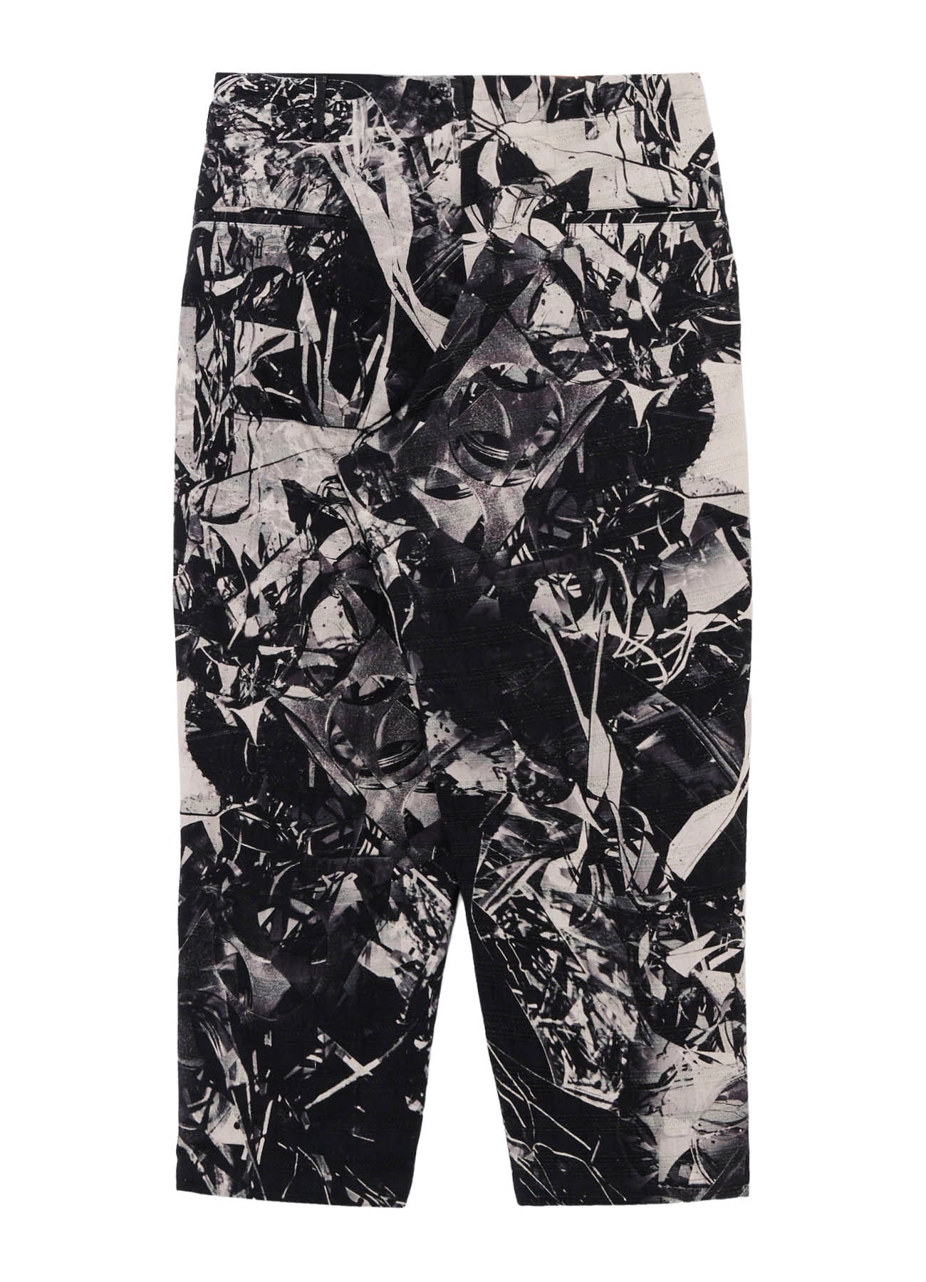 MONOCHROME SCRAP PATTERN PRINTED DRAWSTRING WAIST PANTS