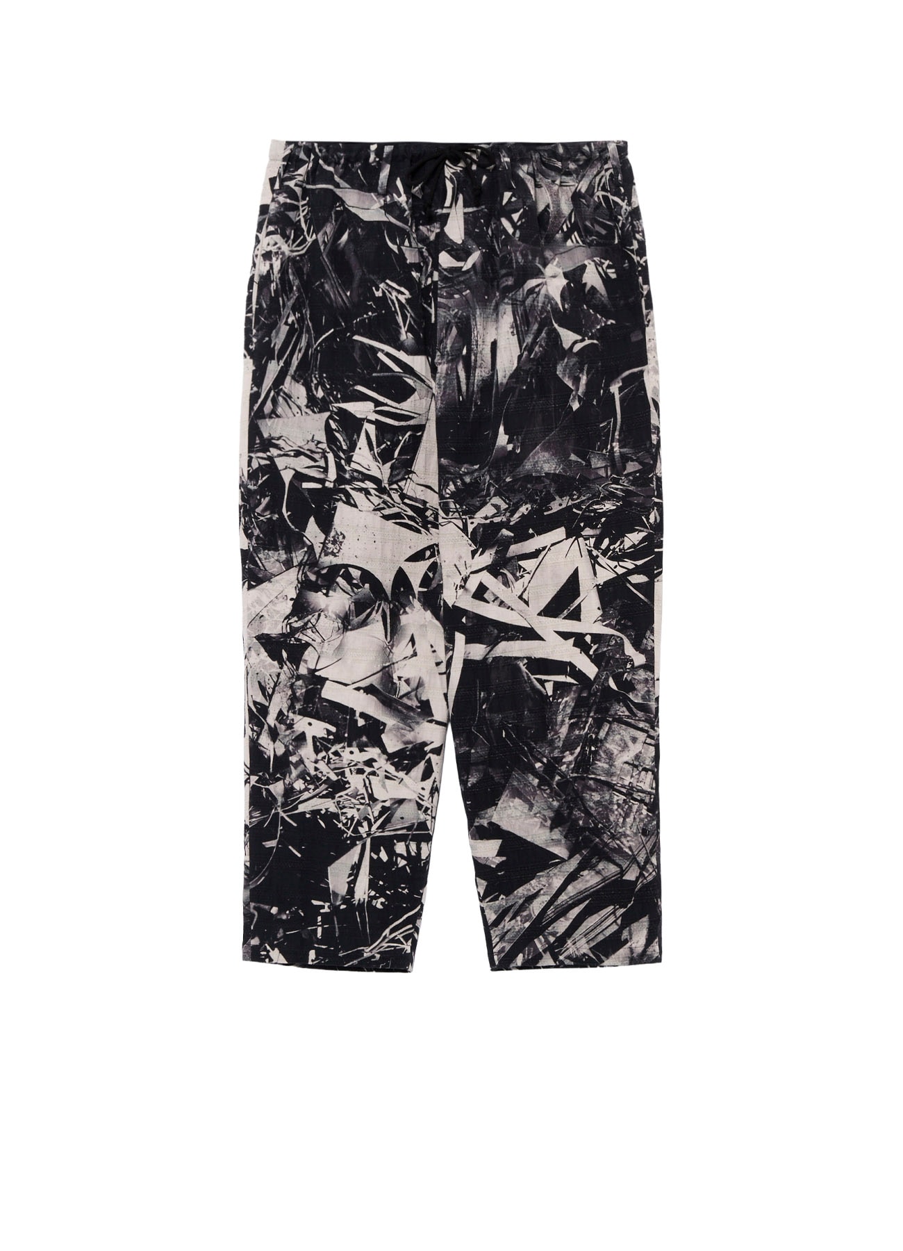 MONOCHROME SCRAP PATTERN PRINTED DRAWSTRING WAIST PANTS