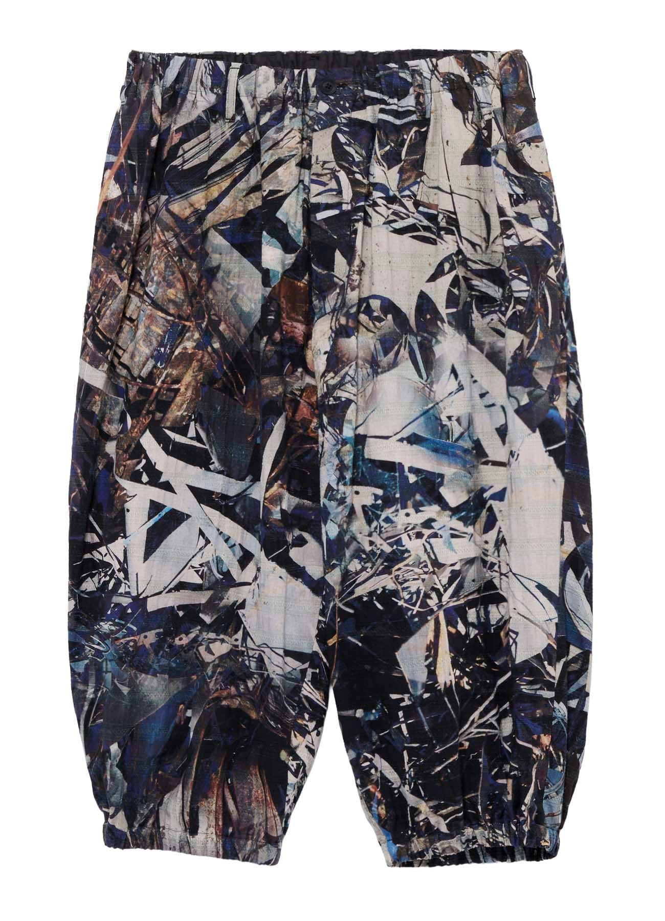 BLUE SCRAP PATTERN PRINTED ELASTIC HEM PANTS