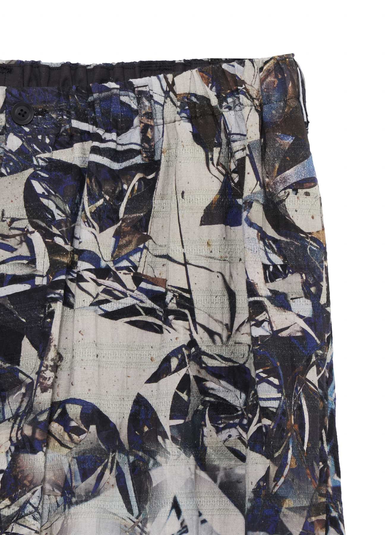 BLUE SCRAP PATTERN PRINTED ELASTIC HEM PANTS