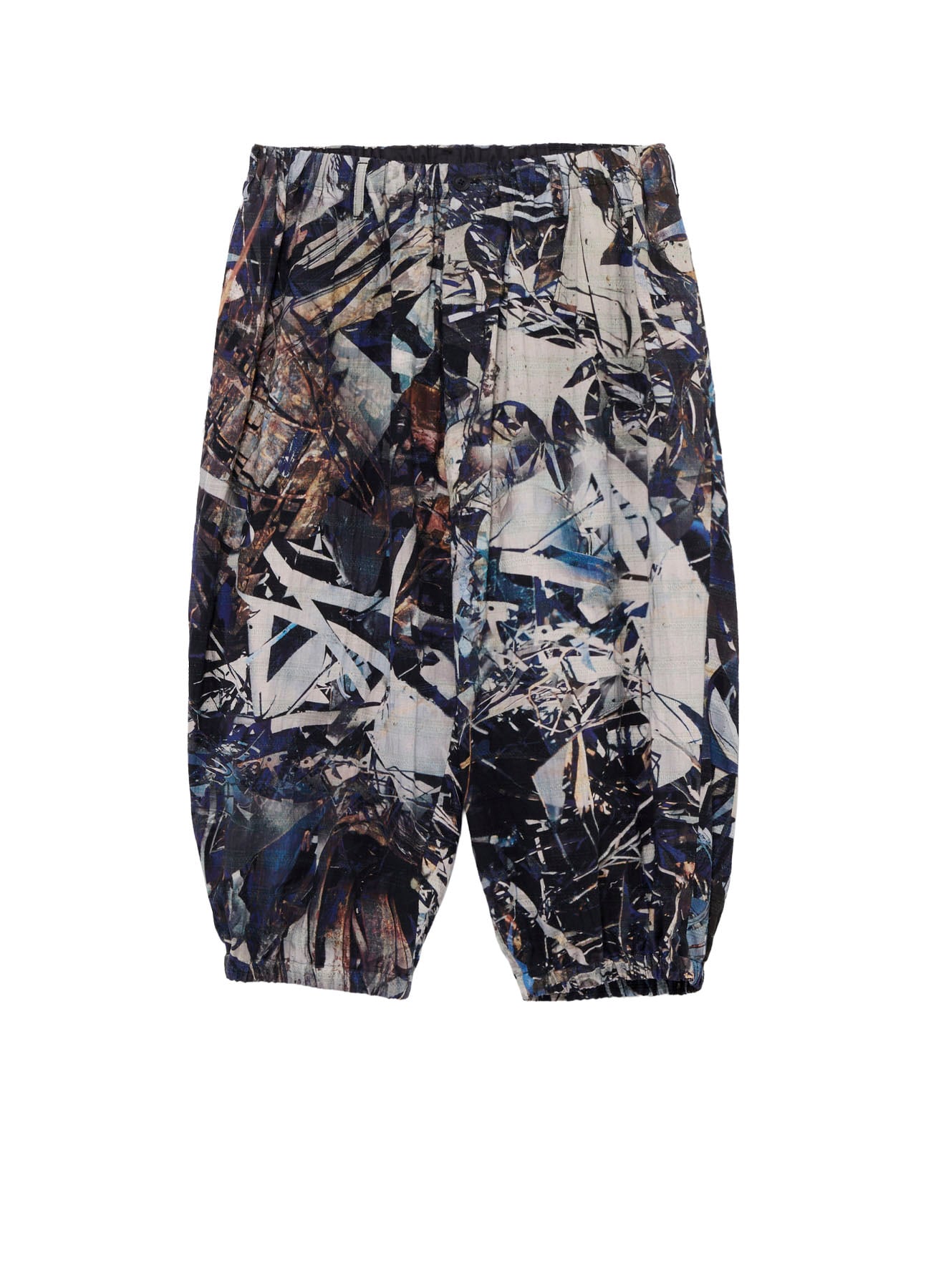 BLUE SCRAP PATTERN PRINTED ELASTIC HEM PANTS