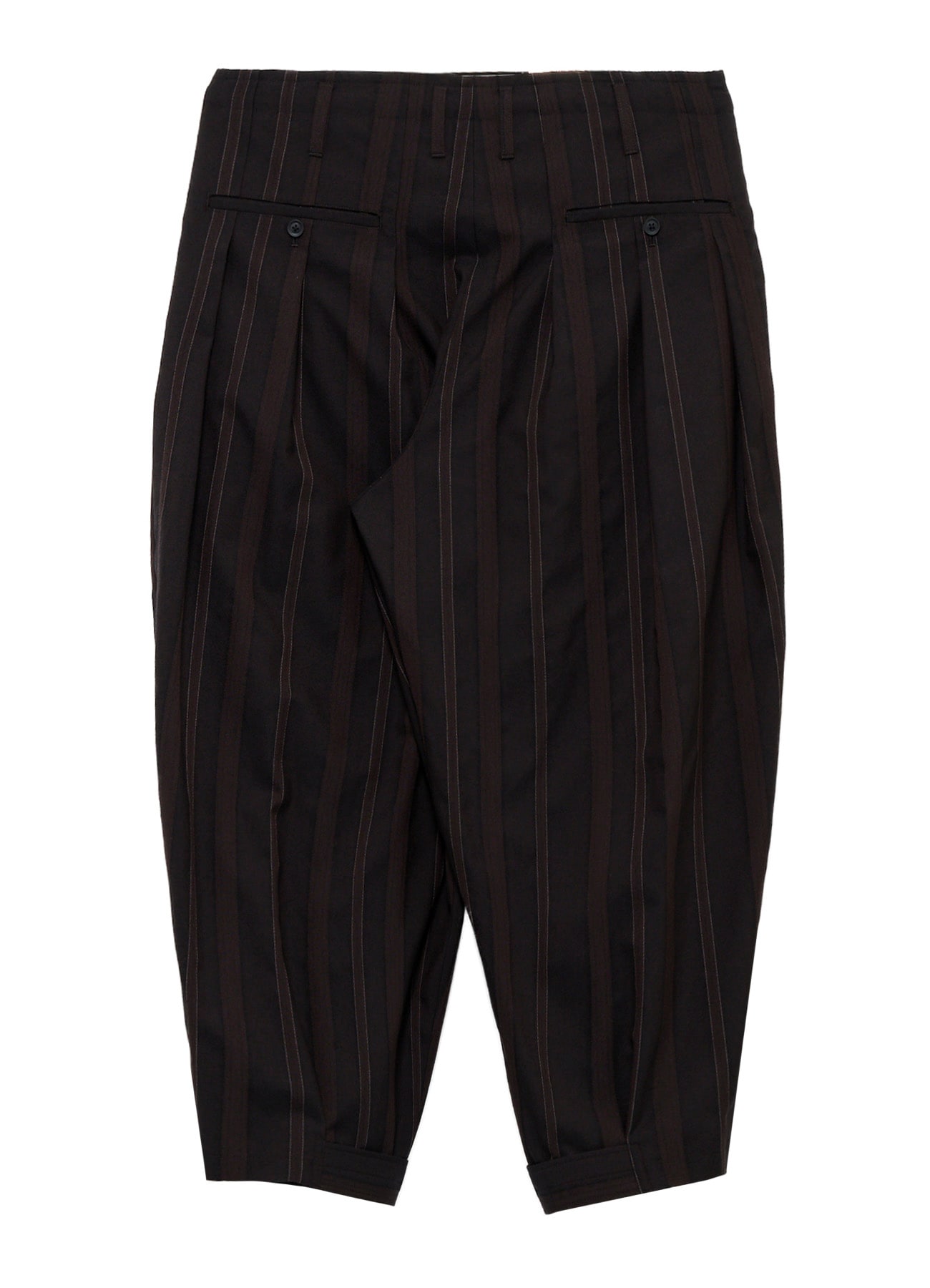 WOOL SATIN ST STRIPE WIDE TUCK PANTS(S Brown): Yohji Yamamoto POUR