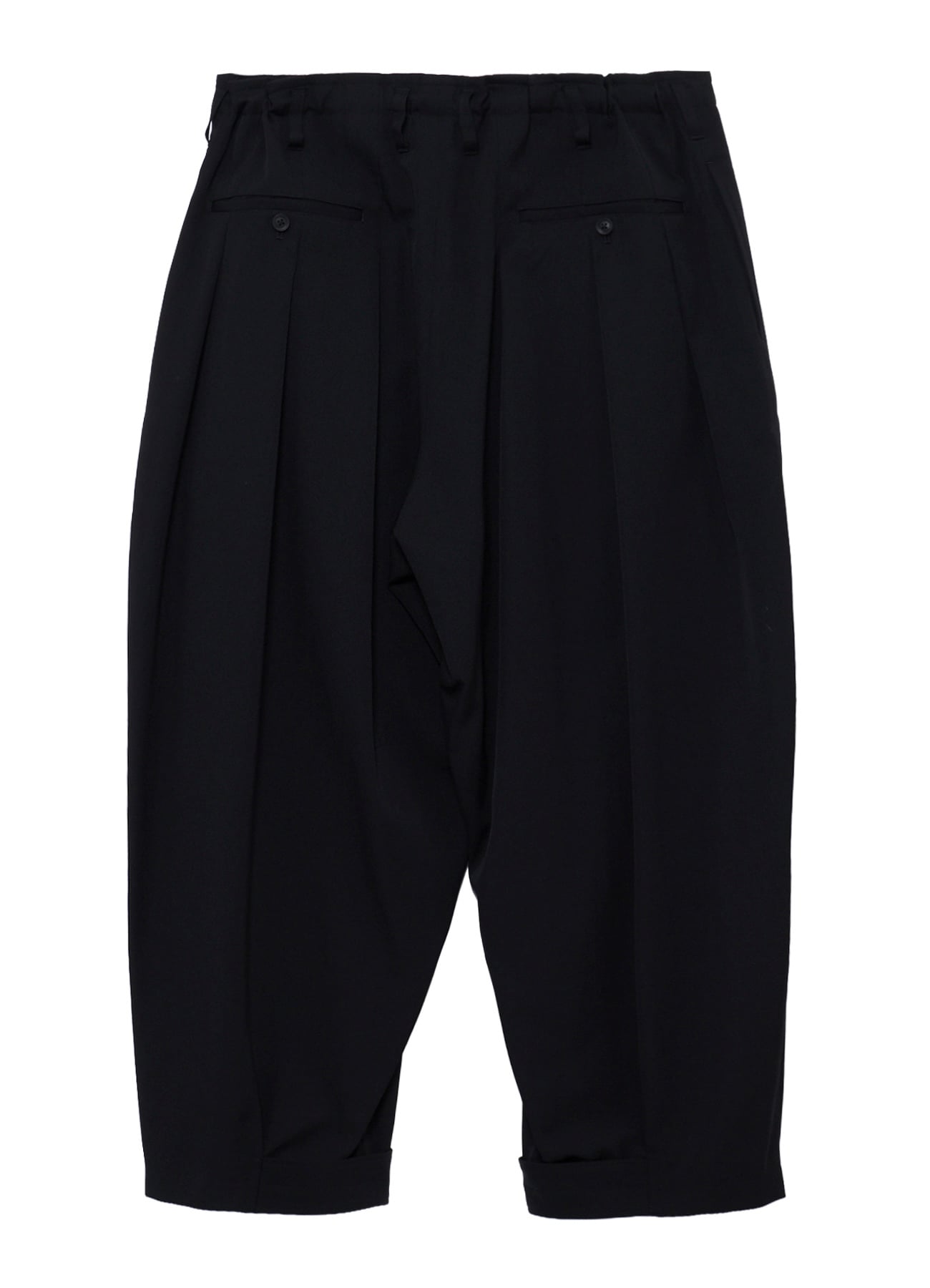 WOOL GABARDINE HEM TAB WIDE TUCK PANTS