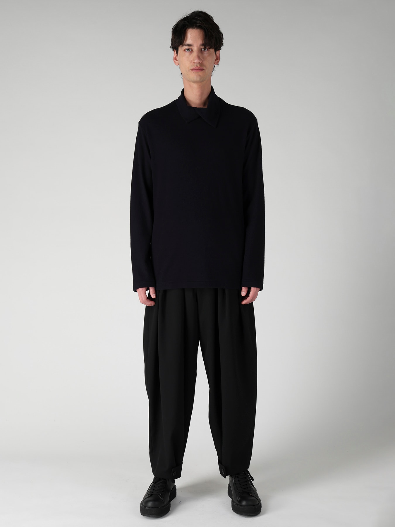 140S WOOL SINGLE JERSEY  LAYERED COLLAR TURTLENECK PO