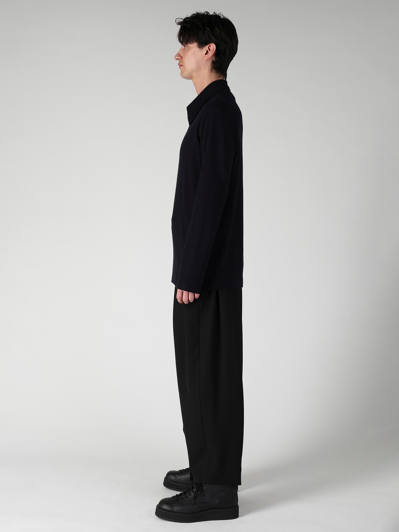 140S WOOL SINGLE JERSEY  LAYERED COLLAR TURTLENECK PO