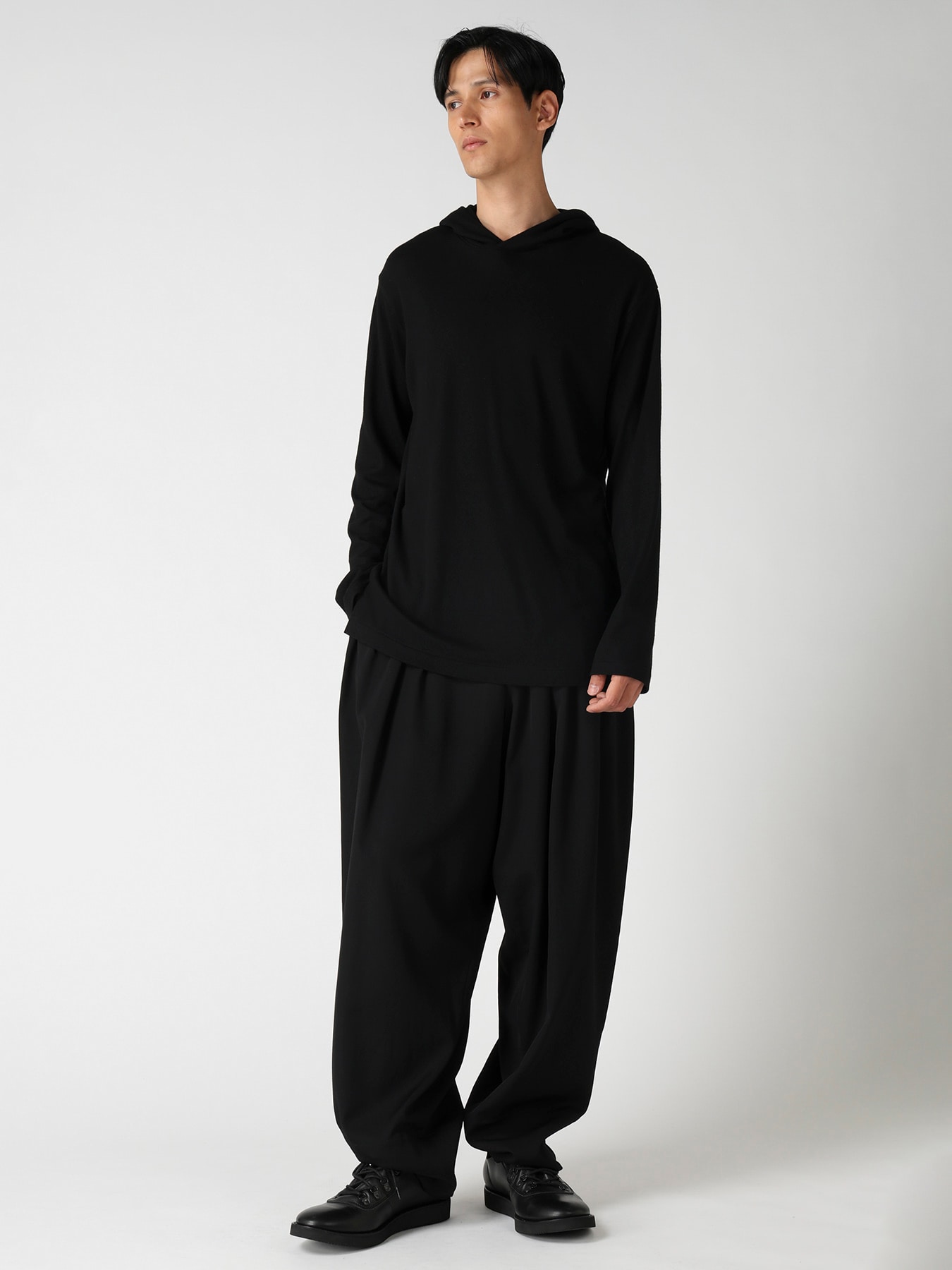 140S WOOL SINGLE JERSEY  HOODED LONG SLV T