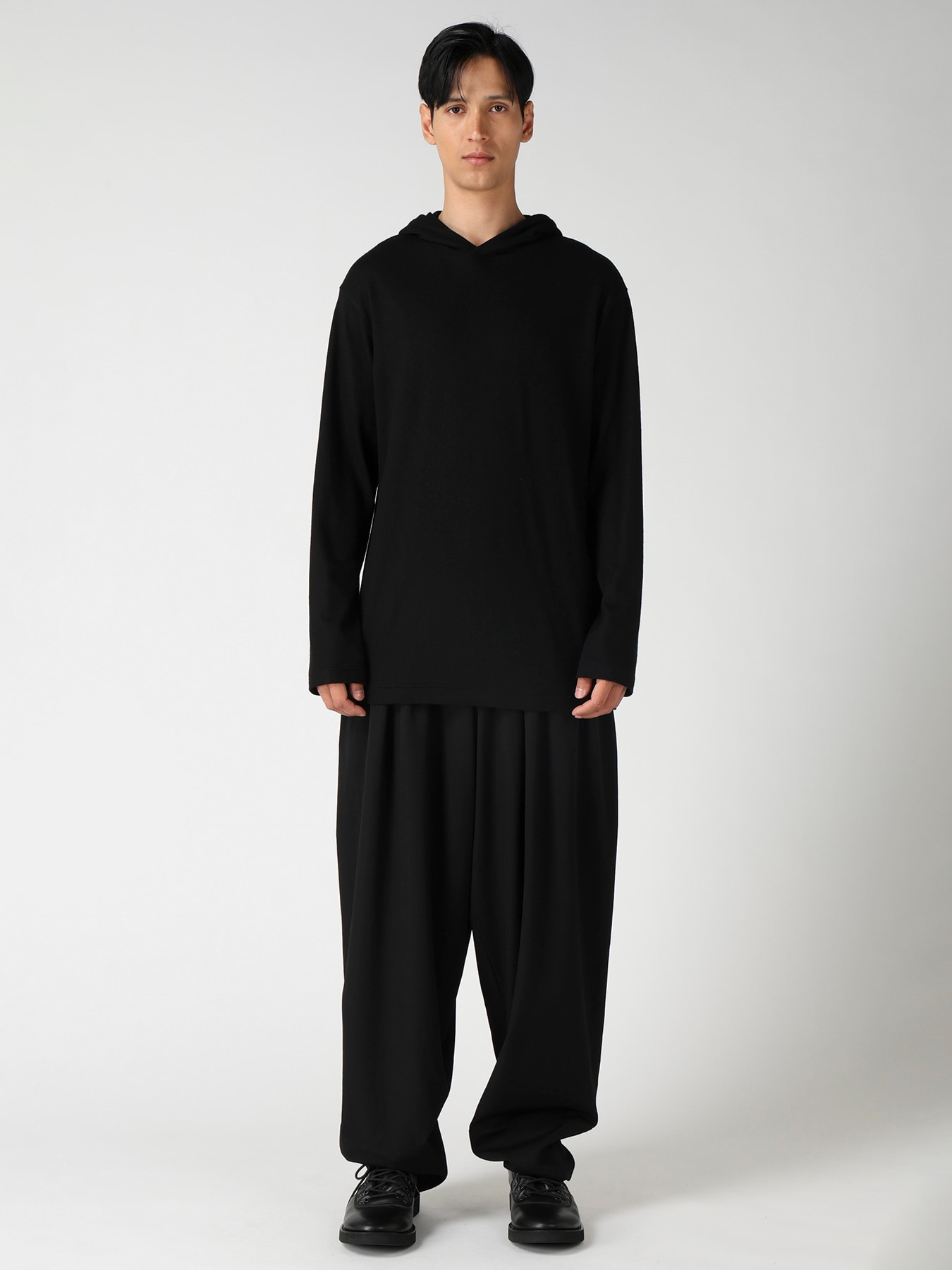 140S WOOL SINGLE JERSEY  HOODED LONG SLV T