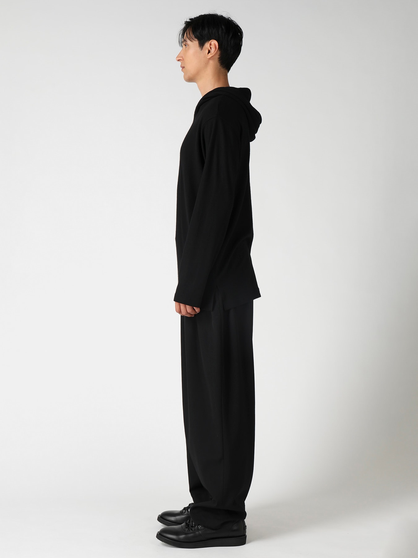 140S WOOL SINGLE JERSEY  HOODED LONG SLV T