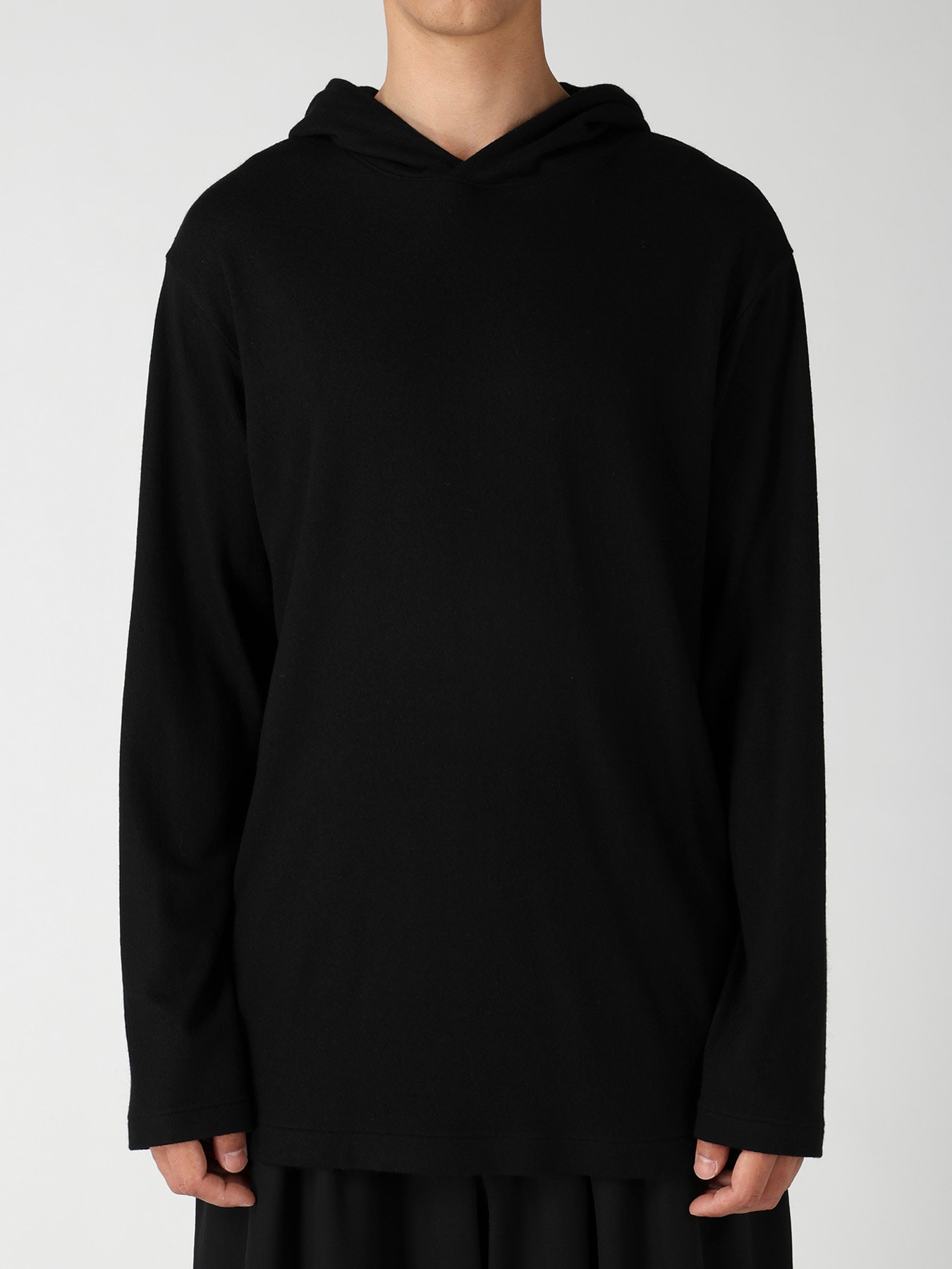 140S WOOL SINGLE JERSEY  HOODED LONG SLV T