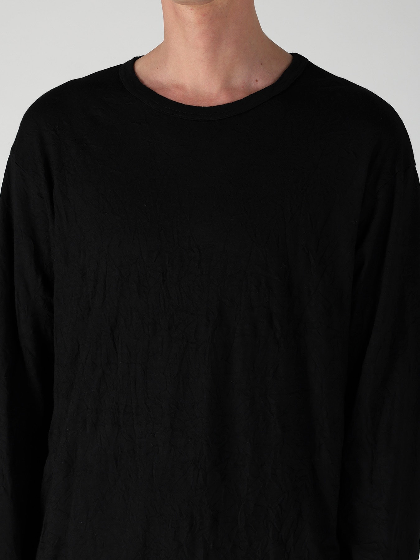 100S WOOL SINGLE JERSEY ROUND NECK LONG SLV T(FREE SIZE Black