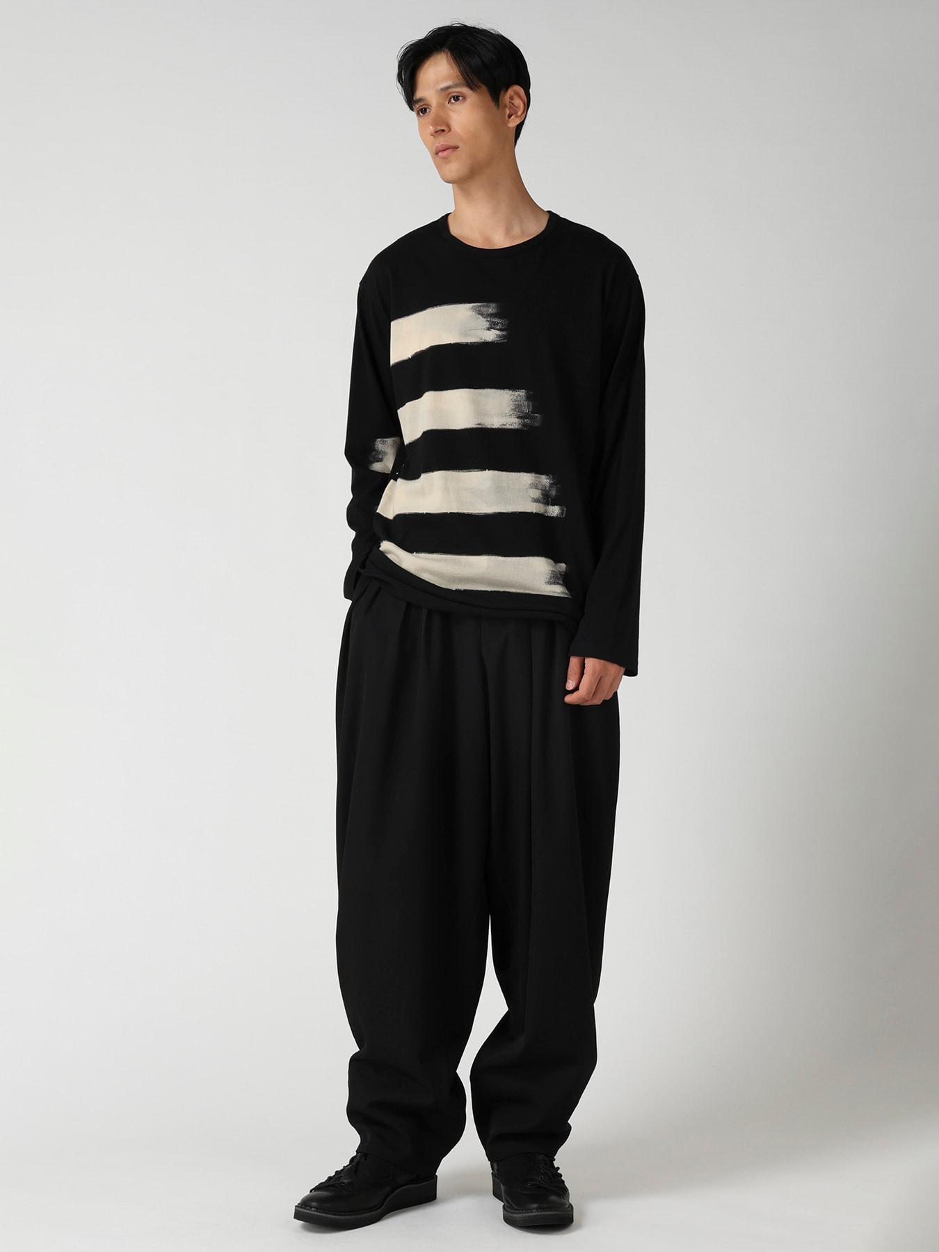 COTTON SINGLE JERSEY ROUND NECK LONG SLV T(FREE SIZE Black): Yohji